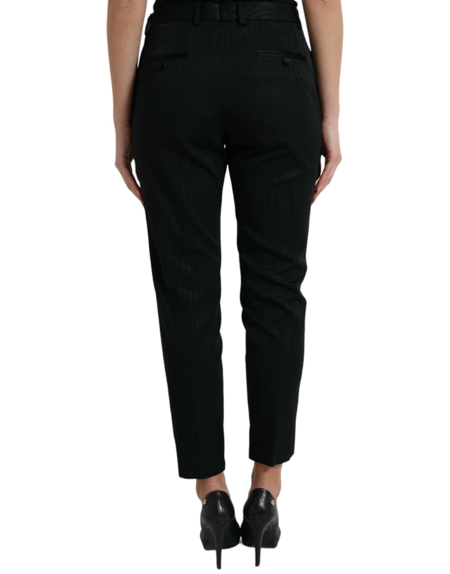 Dolce & Gabbana Black Wool High Waist Cropped Tapered Pants by Dolce & Gabbana