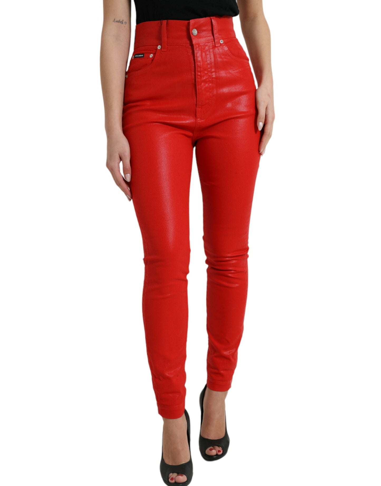 Dolce & Gabbana Red Cotton High Waist Skinny Denim Jeans by Dolce & Gabbana