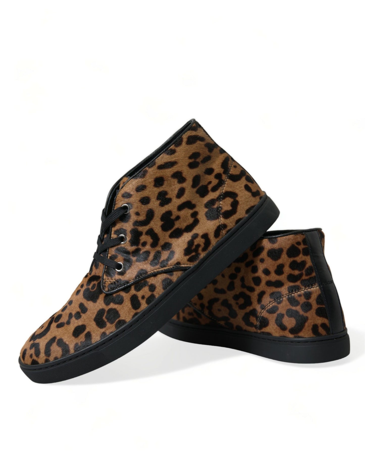 Dolce & Gabbana Brown Leopard Pony Hair Leather Sneakers Shoes by Dolce & Gabbana