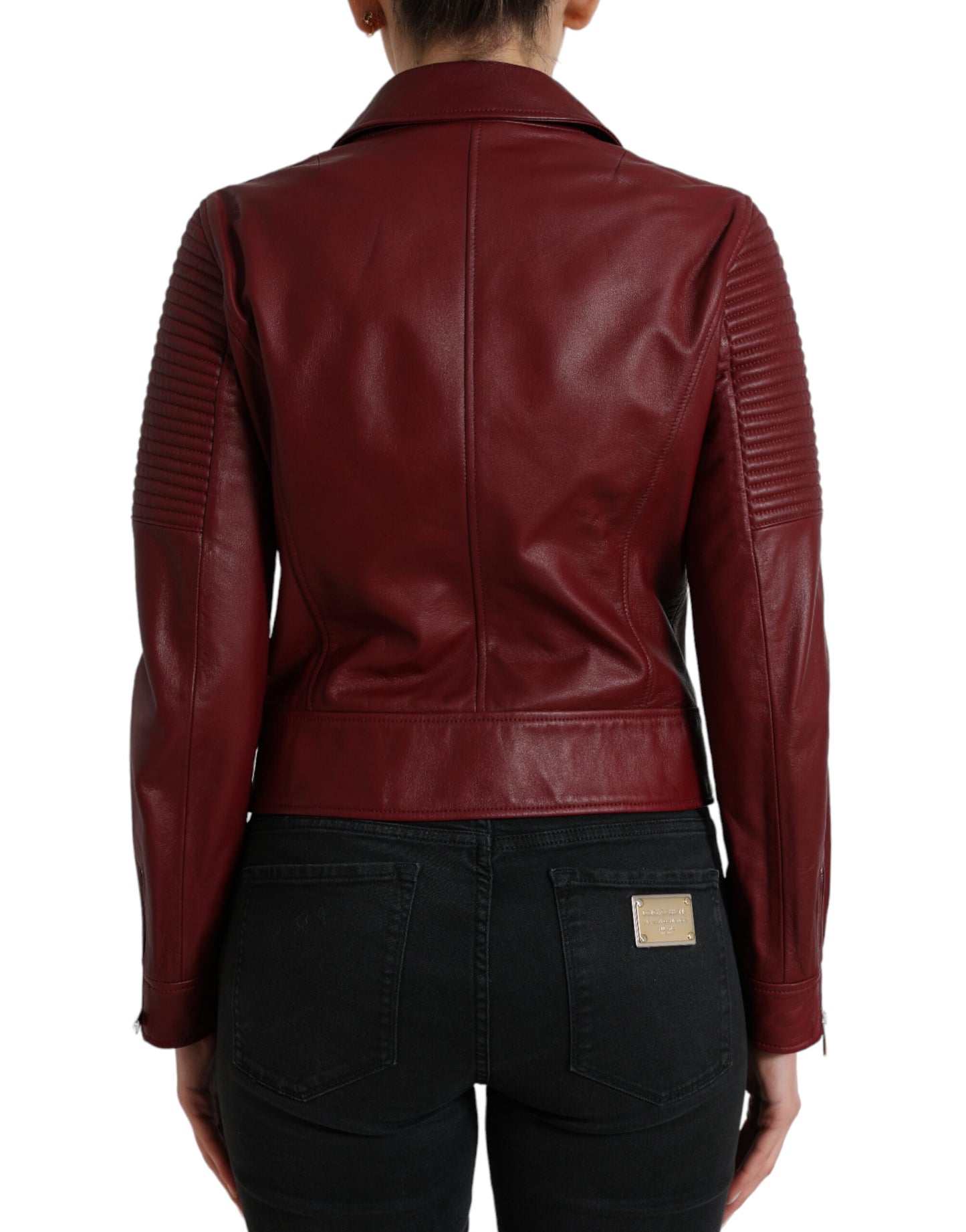Veste motard en cuir bordeaux Dolce & Gabbana