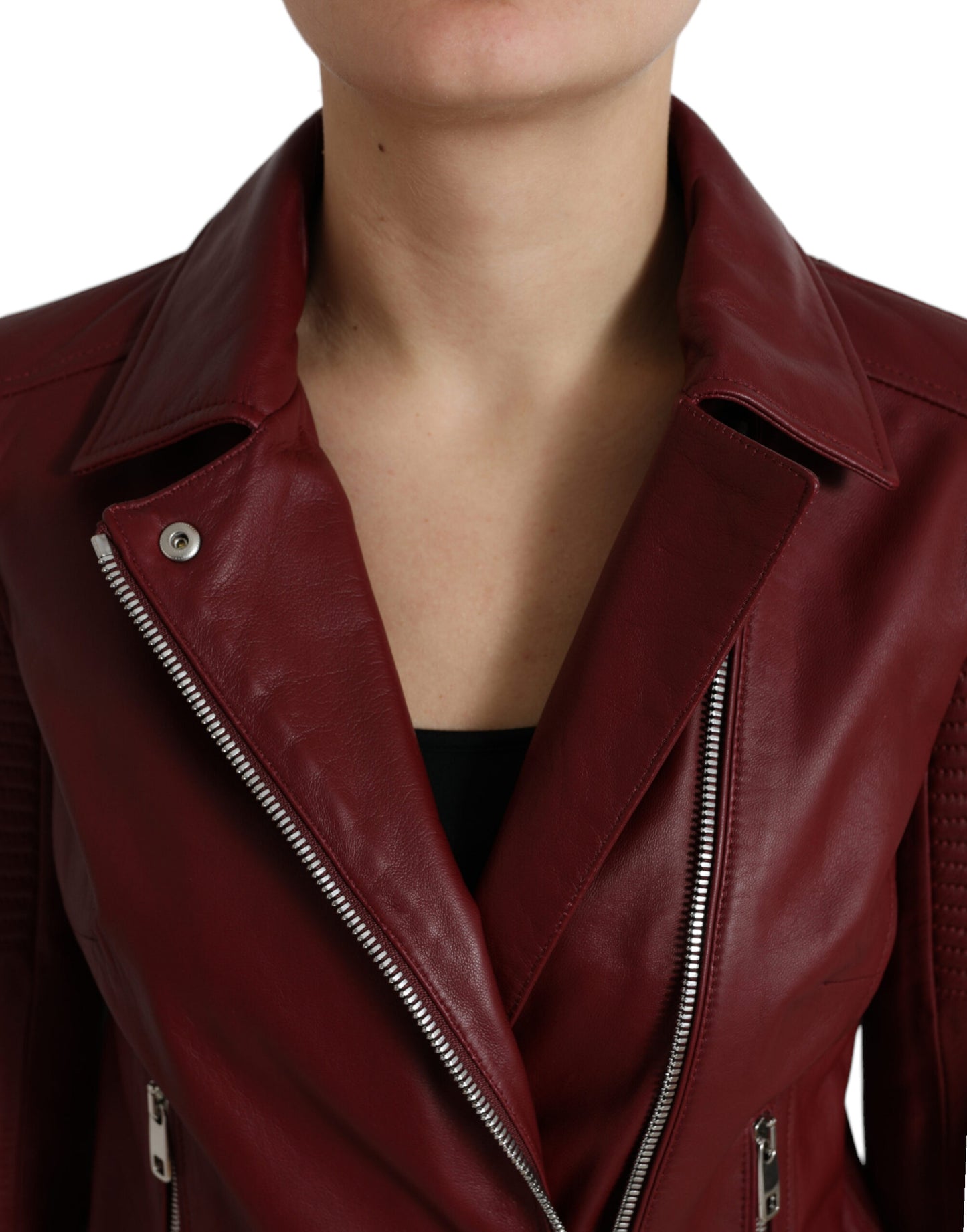 Veste motard en cuir bordeaux Dolce & Gabbana