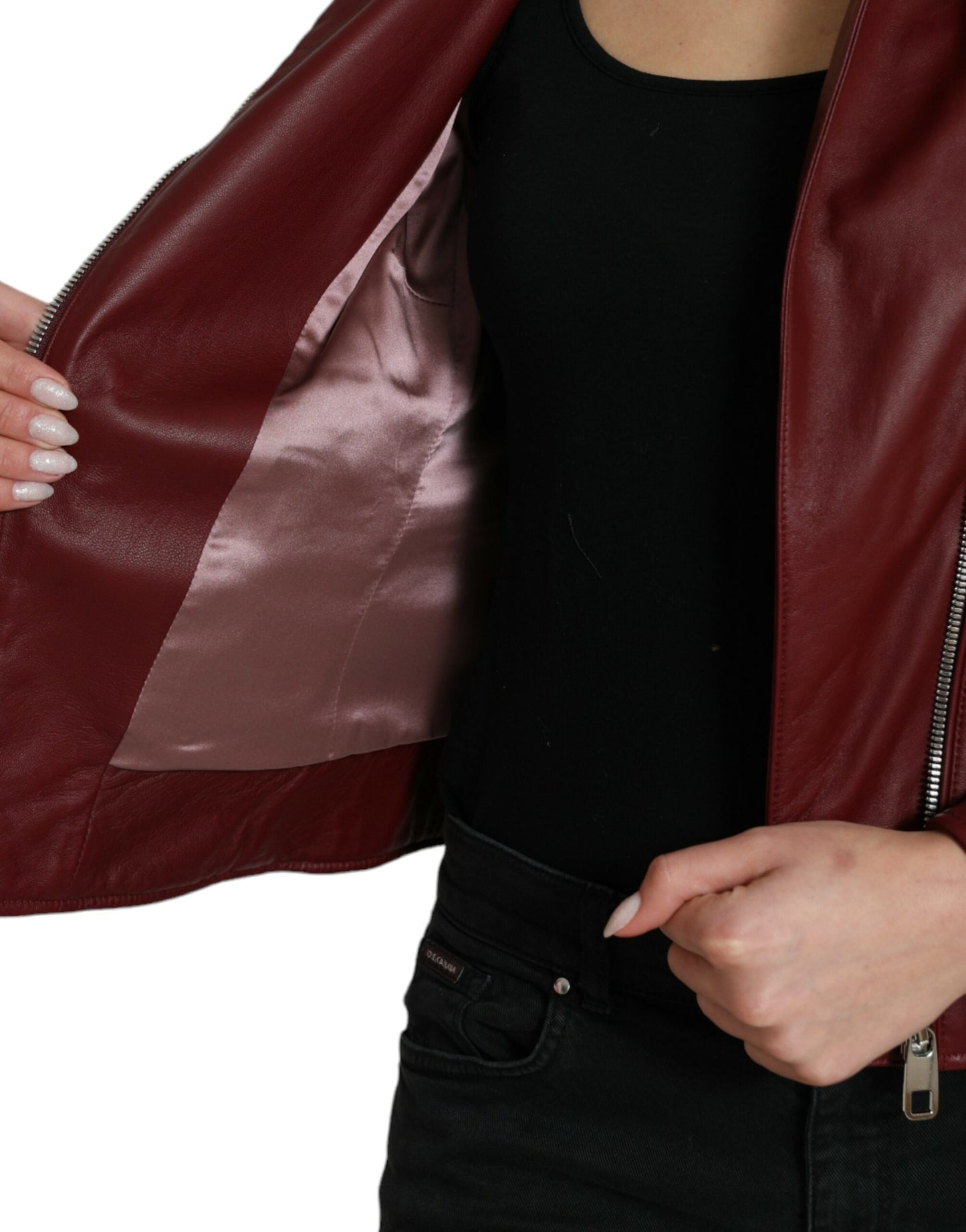 Veste motard en cuir bordeaux Dolce & Gabbana