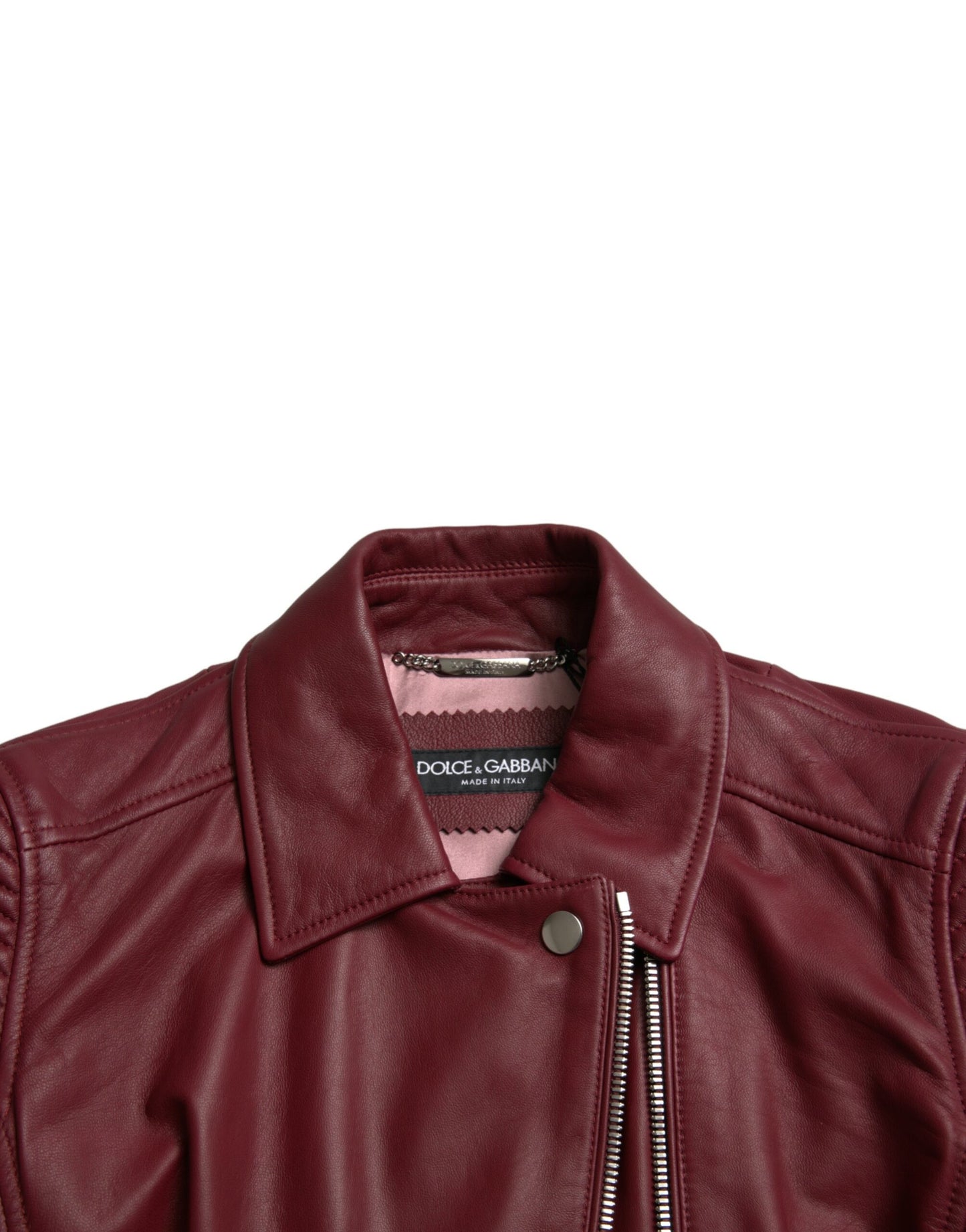 Veste motard en cuir bordeaux Dolce & Gabbana