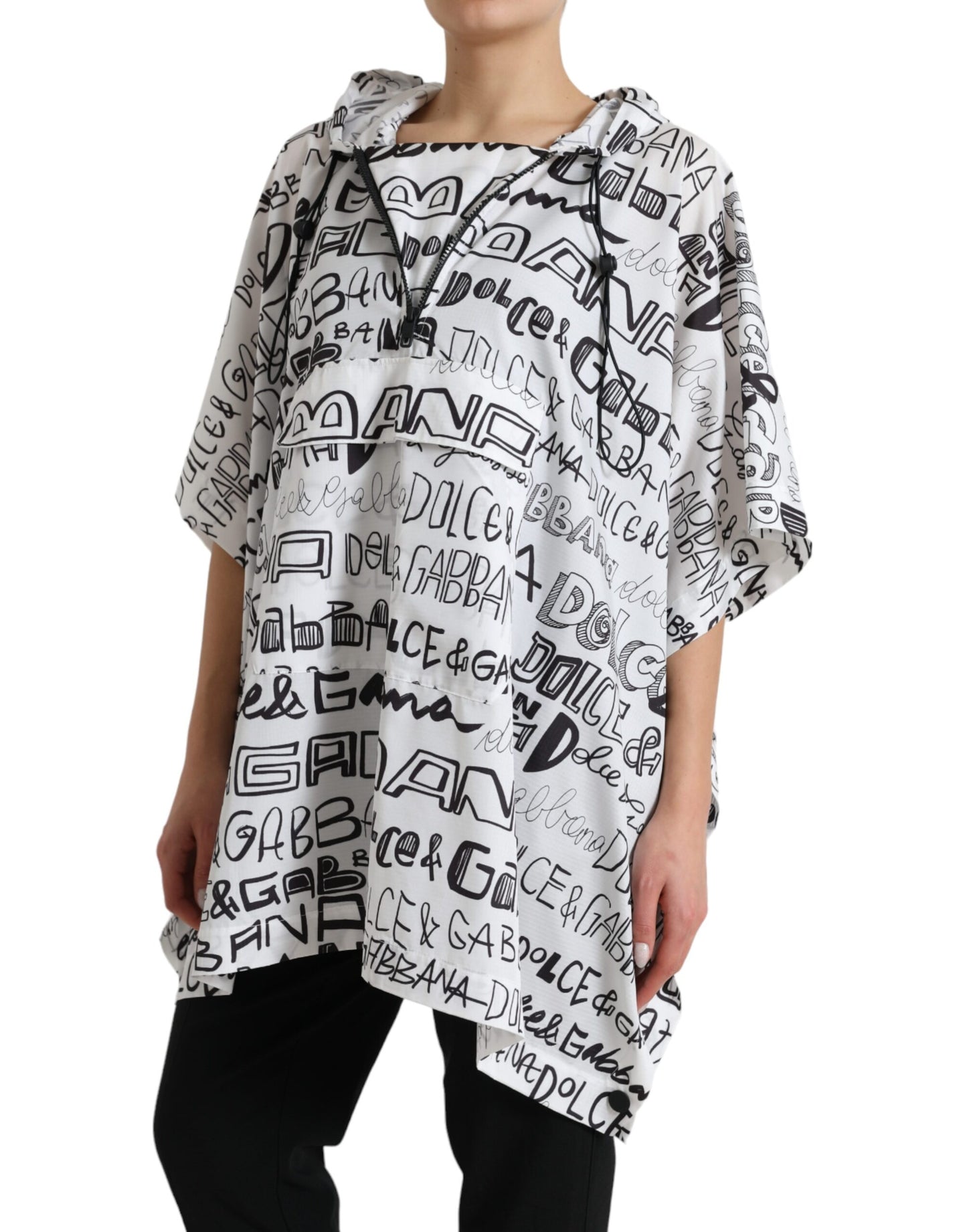 Dolce & Gabbana White Logo Print Hooded Blouson T-shirt Top by Dolce & Gabbana