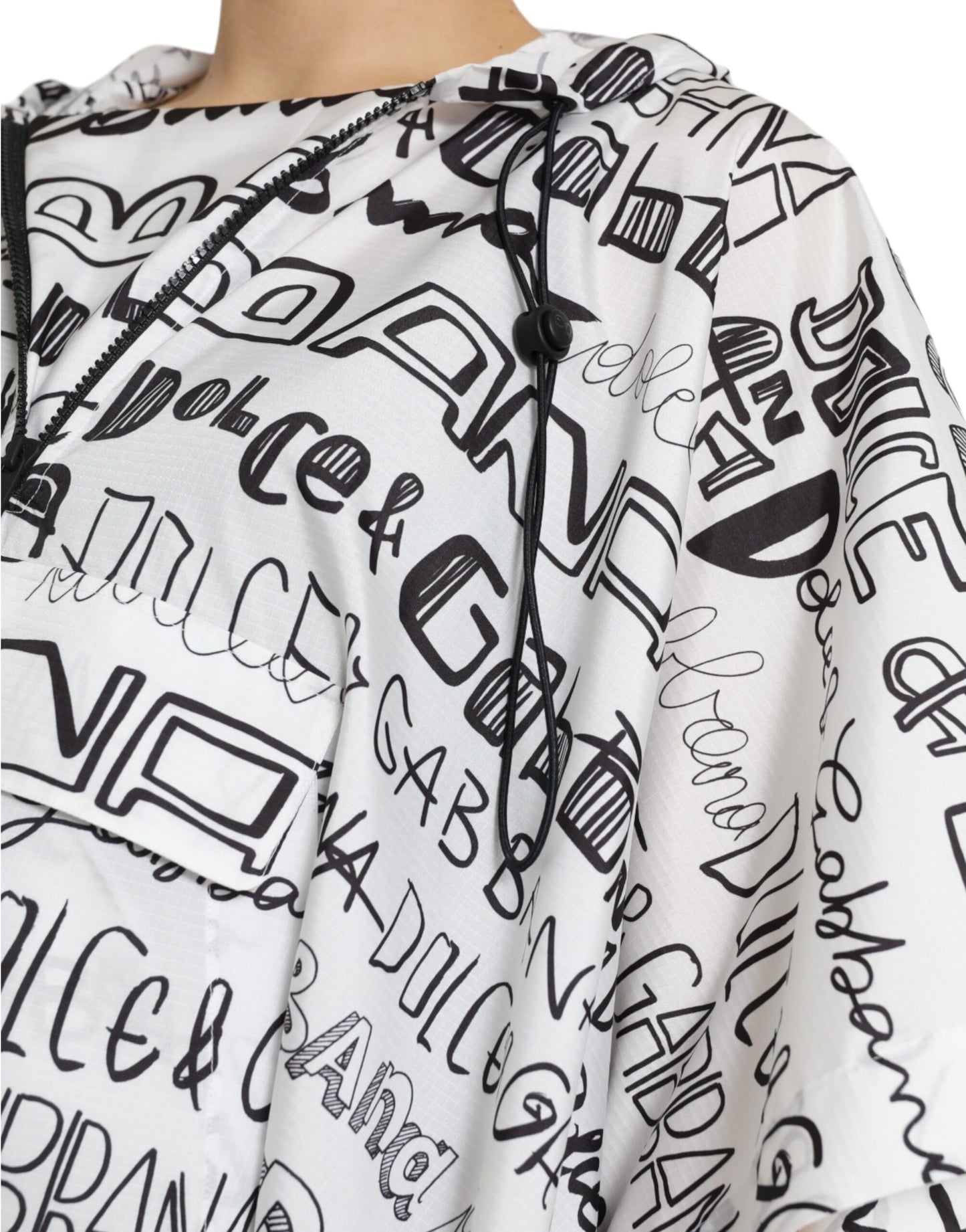Dolce & Gabbana White Logo Print Hooded Blouson T-shirt Top by Dolce & Gabbana