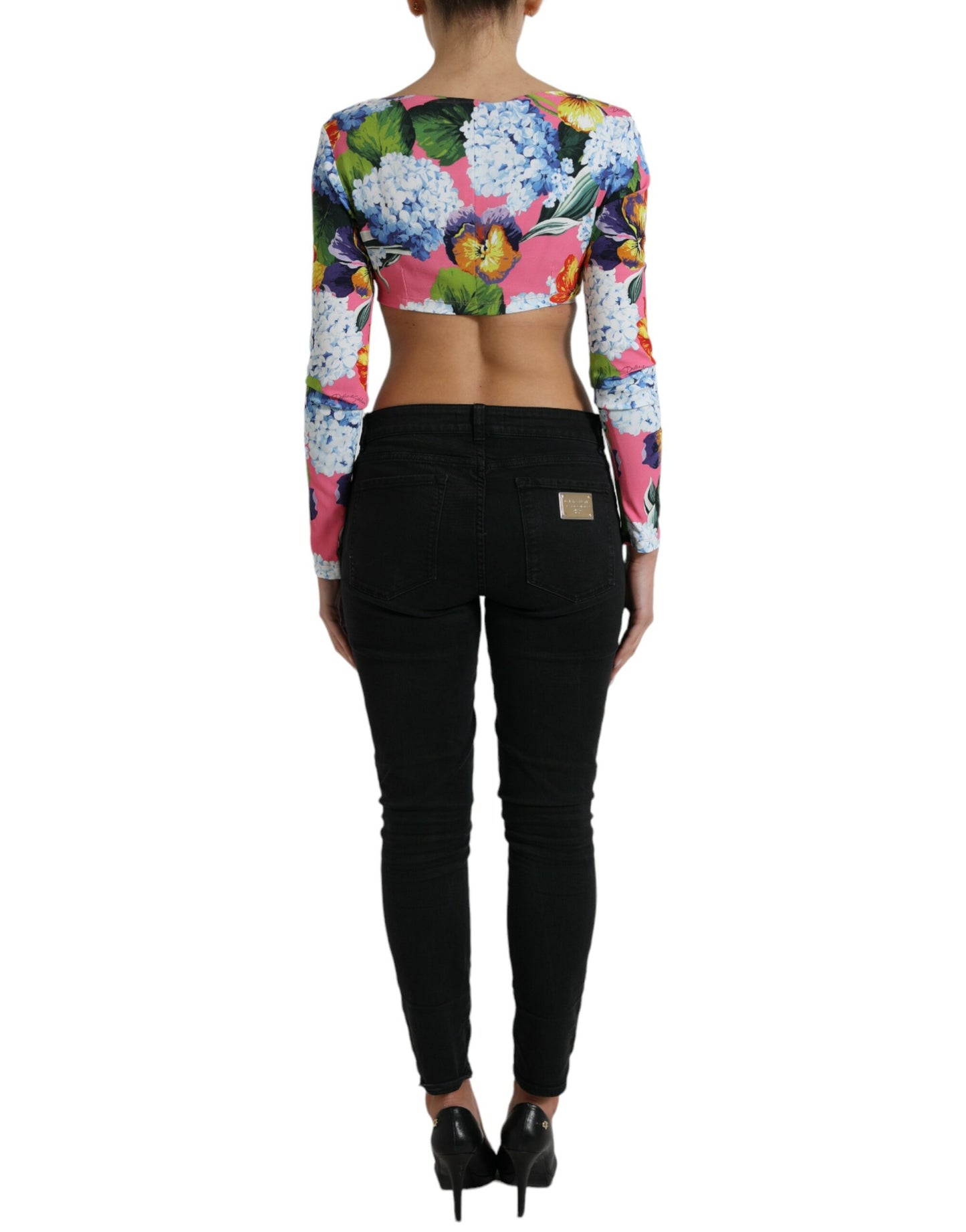 Dolce & Gabbana Multicolor Floral Long Sleeves Cropped Top by Dolce & Gabbana