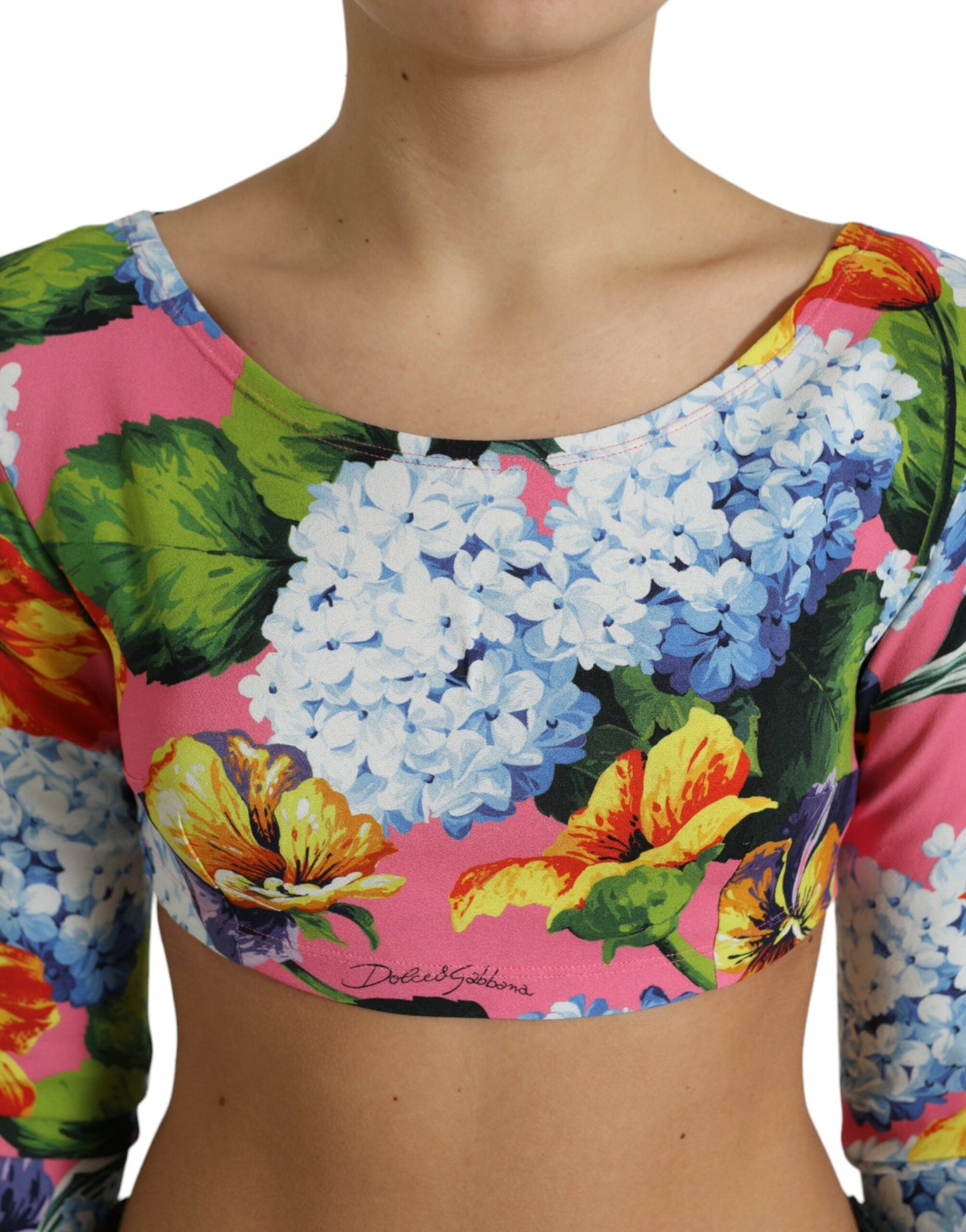 Dolce & Gabbana Multicolor Floral Long Sleeves Cropped Top by Dolce & Gabbana