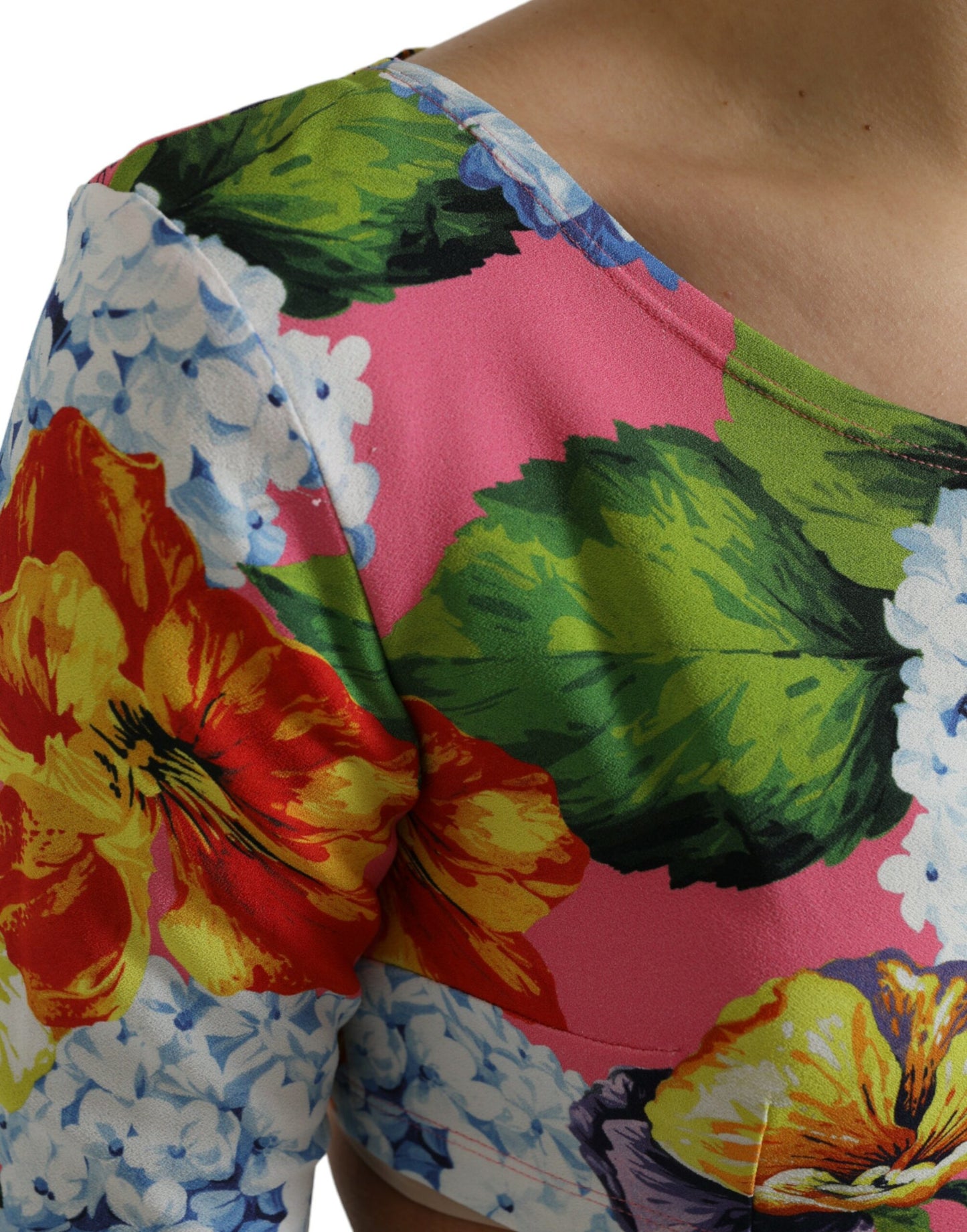 Dolce & Gabbana Multicolor Floral Long Sleeves Cropped Top by Dolce & Gabbana