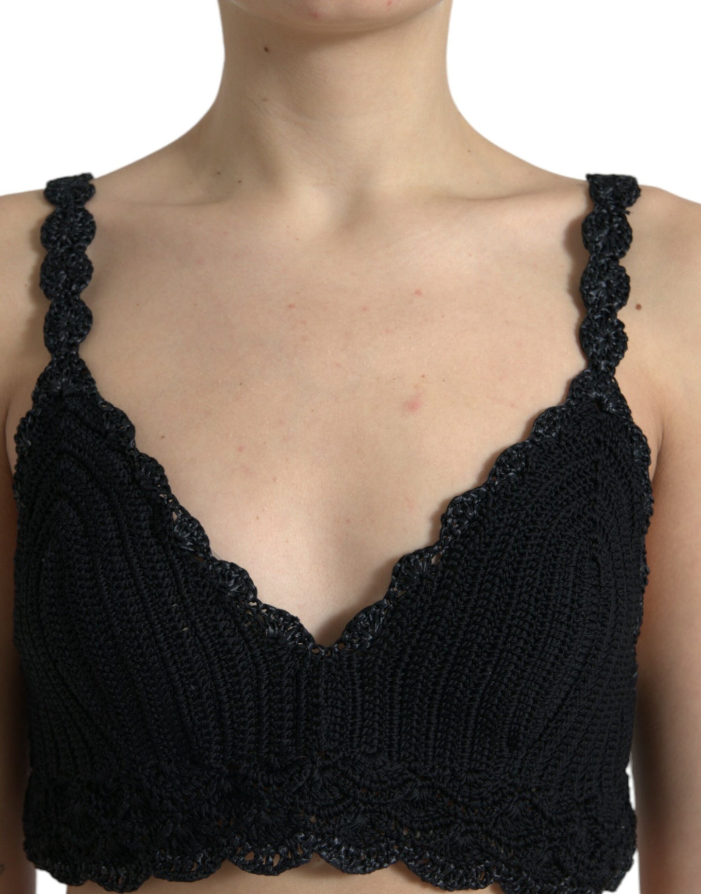 Dolce & Gabbana Black Cotton Bustier Cropped Crochet Tank Top by Dolce & Gabbana