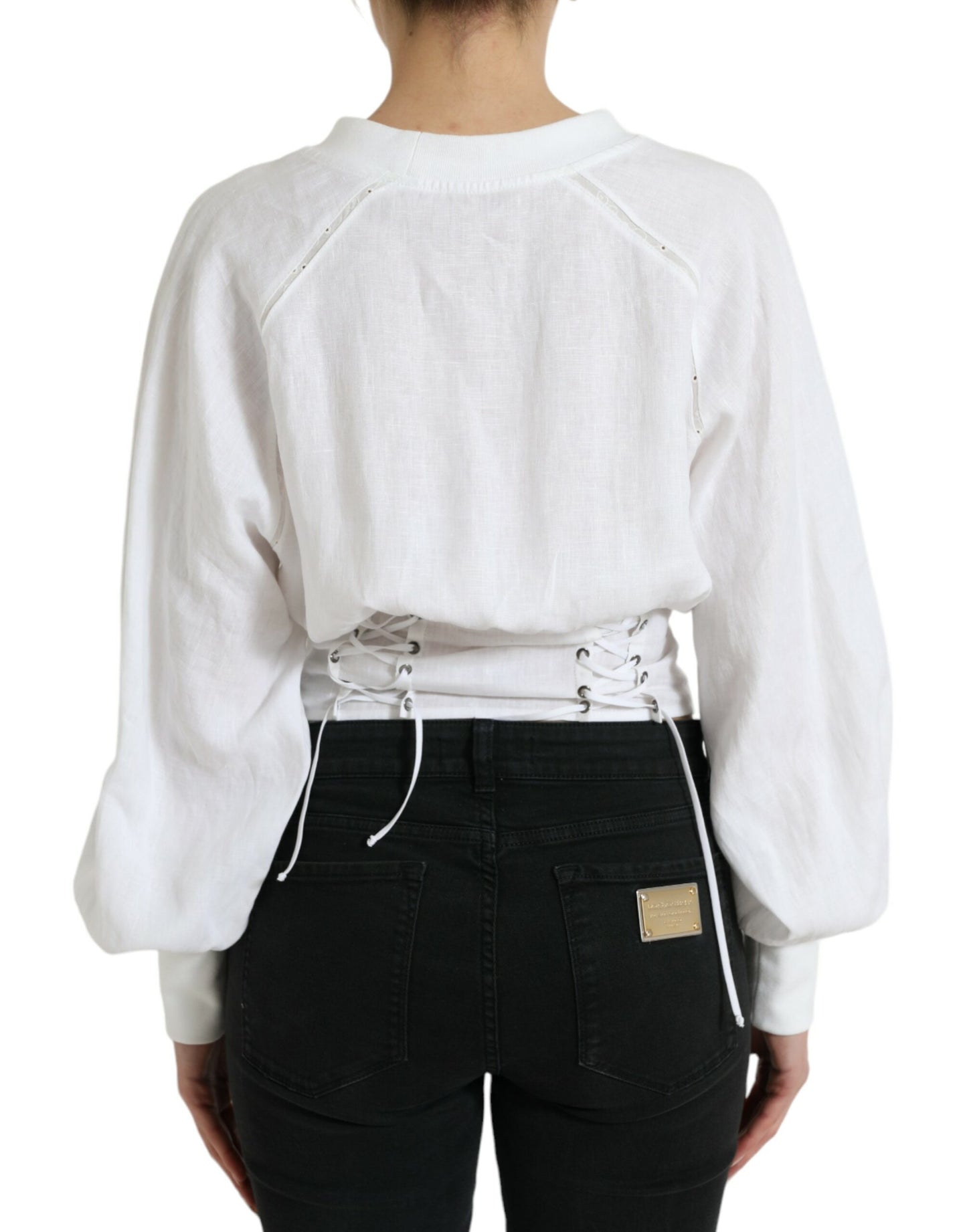 Dolce & Gabbana White Cotton Corset Cropped Long Sleeves Topclothing by Dolce & Gabbana