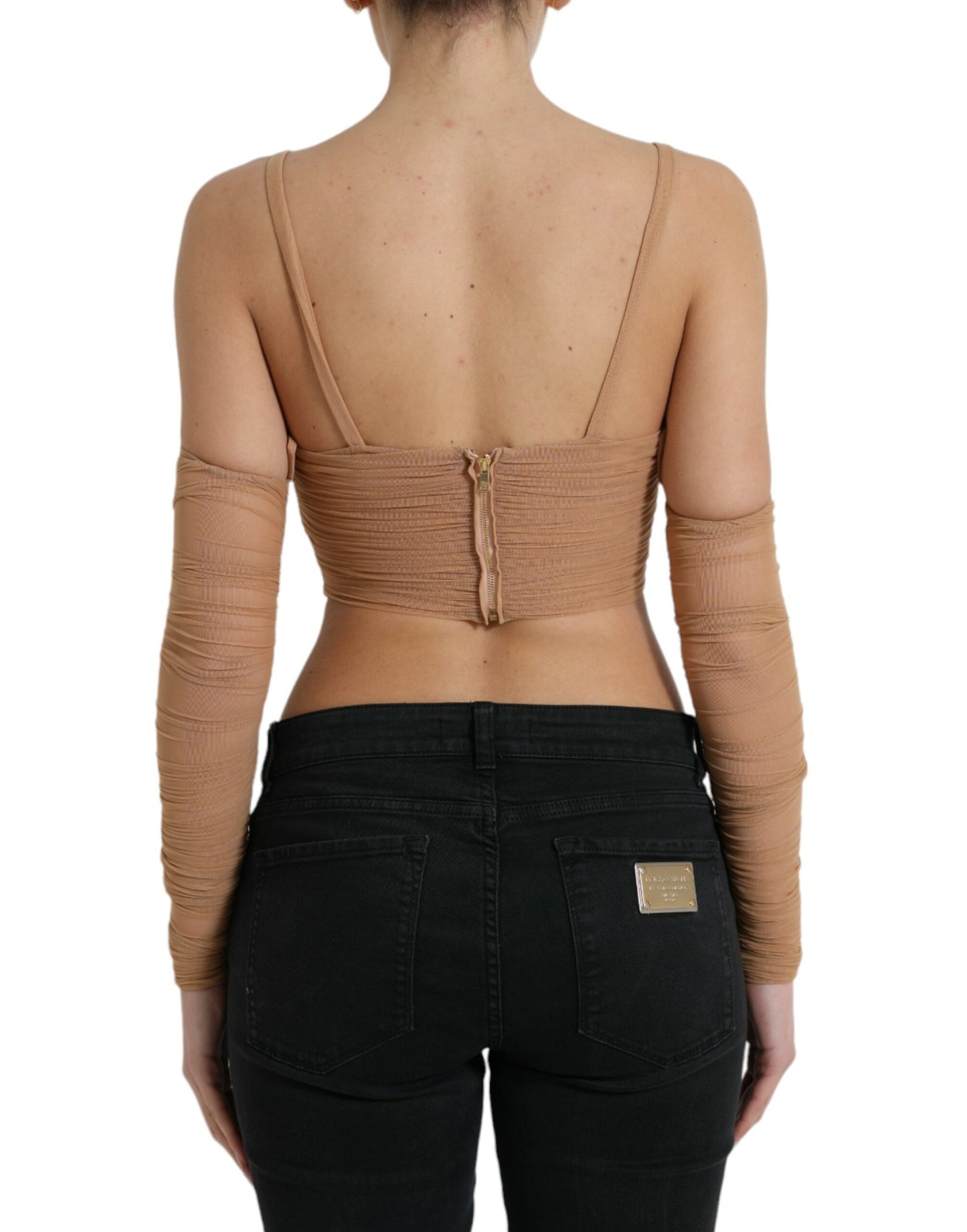 Dolce & Gabbana Brown Nylon Stretch Open Shoulder Cropped Top by Dolce & Gabbana