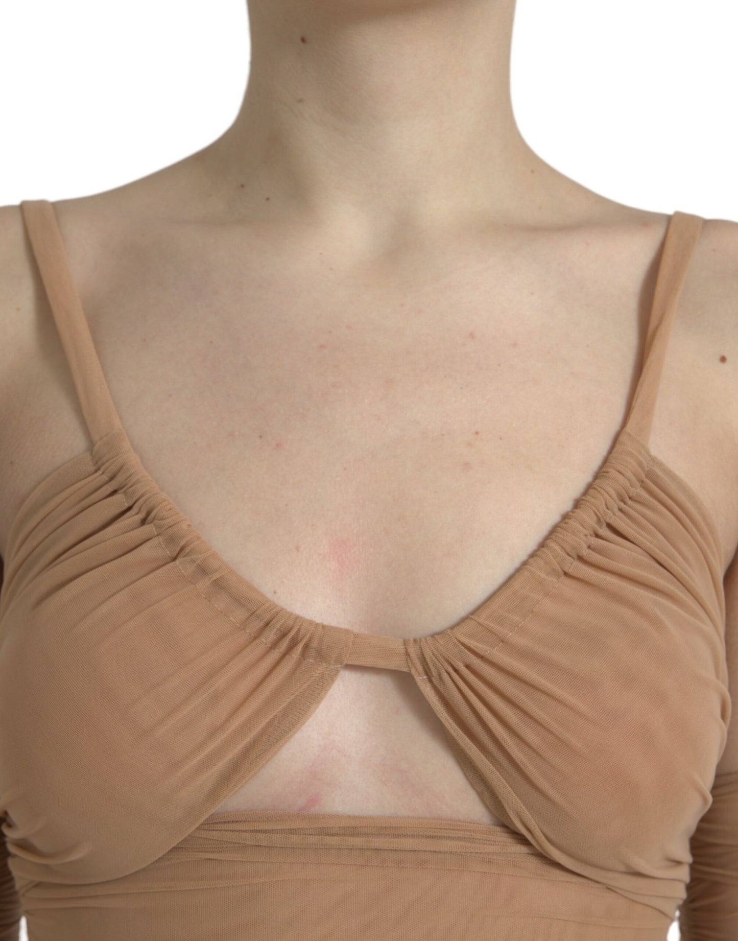 Dolce & Gabbana Brown Nylon Stretch Open Shoulder Cropped Top by Dolce & Gabbana