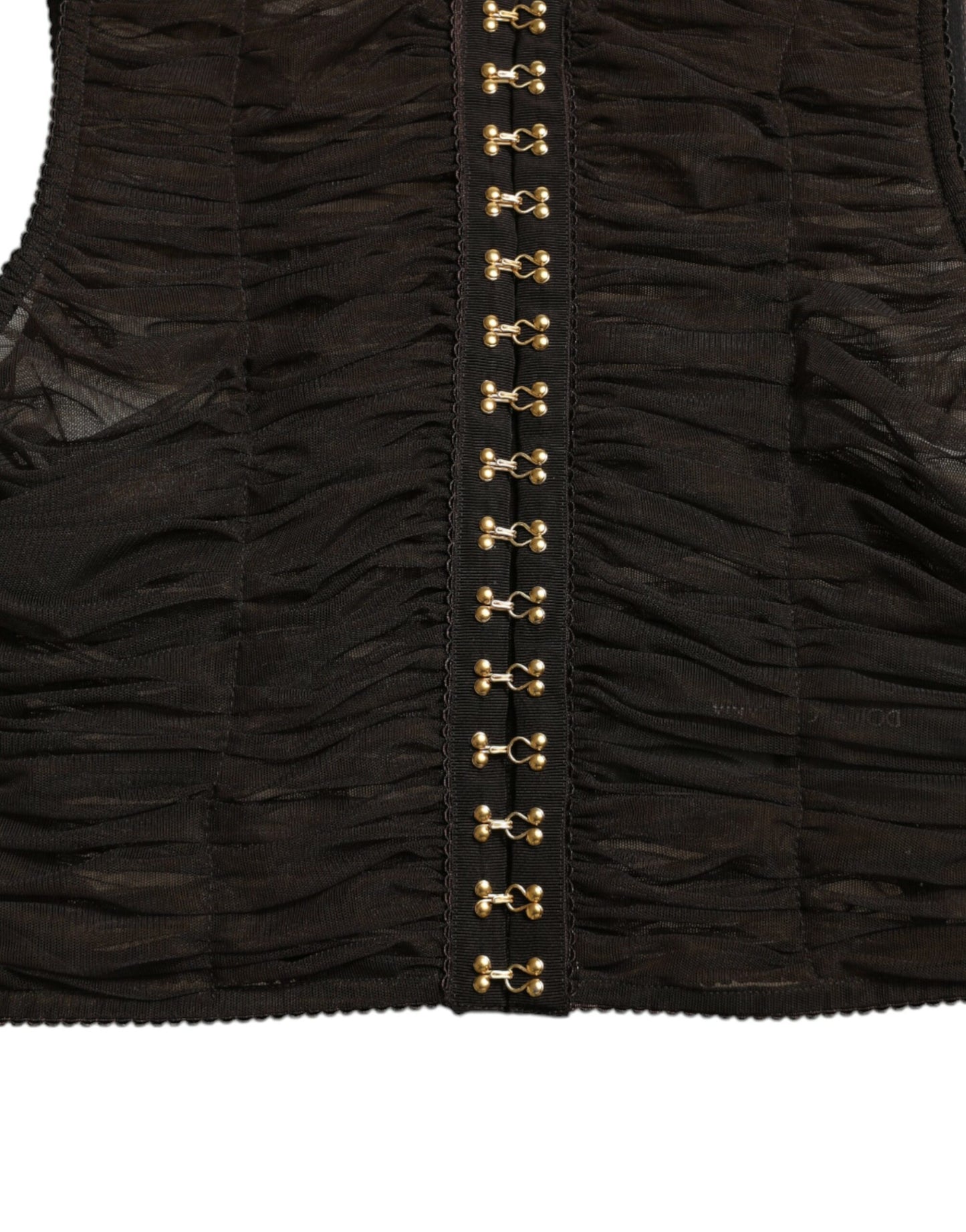 Dolce & Gabbana Brown Embellished Nylon Stretch Cropped Top by Dolce & Gabbana