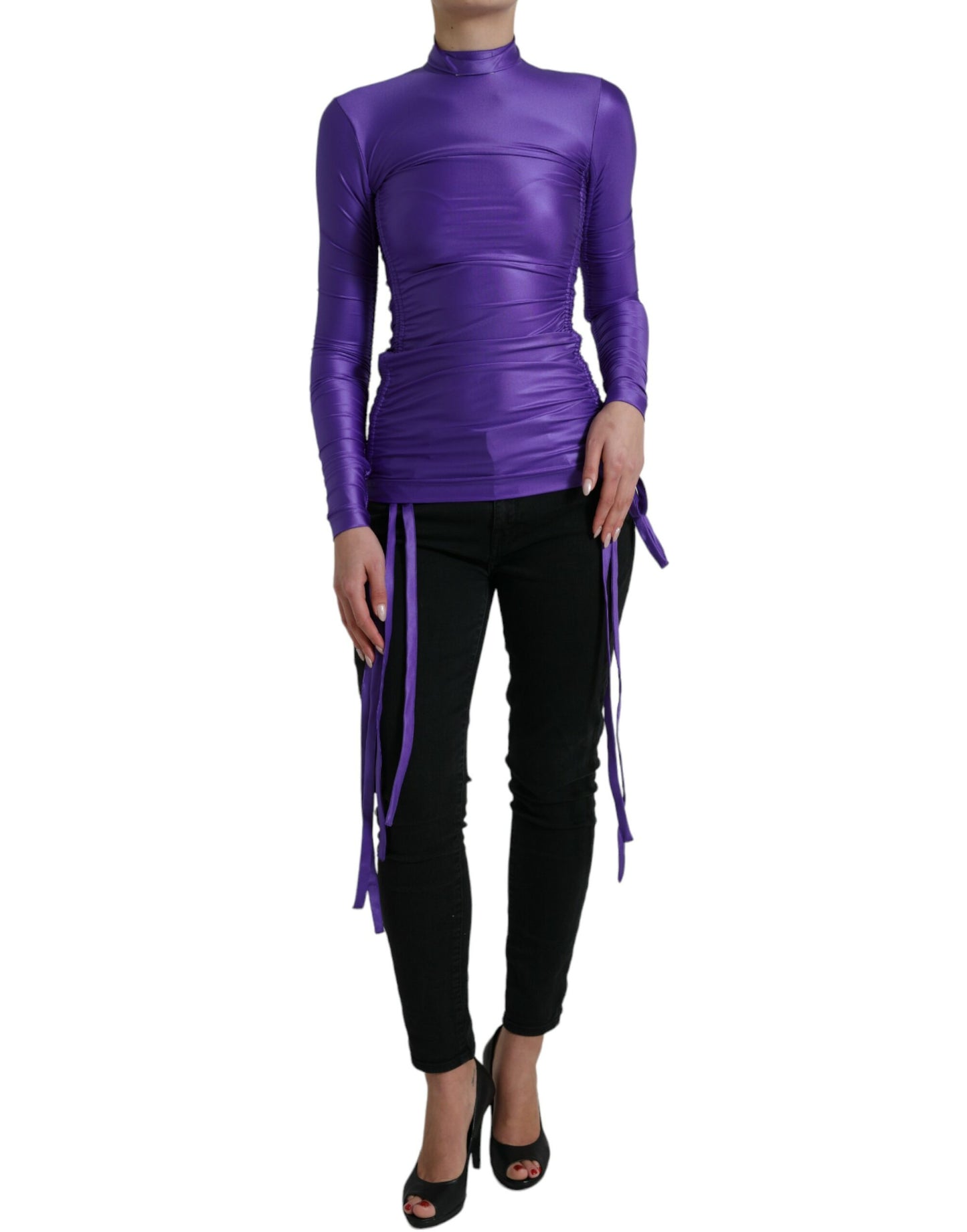 Dolce & Gabbana Purple Nylon Stretch Slim Long Sleeves Top by Dolce & Gabbana