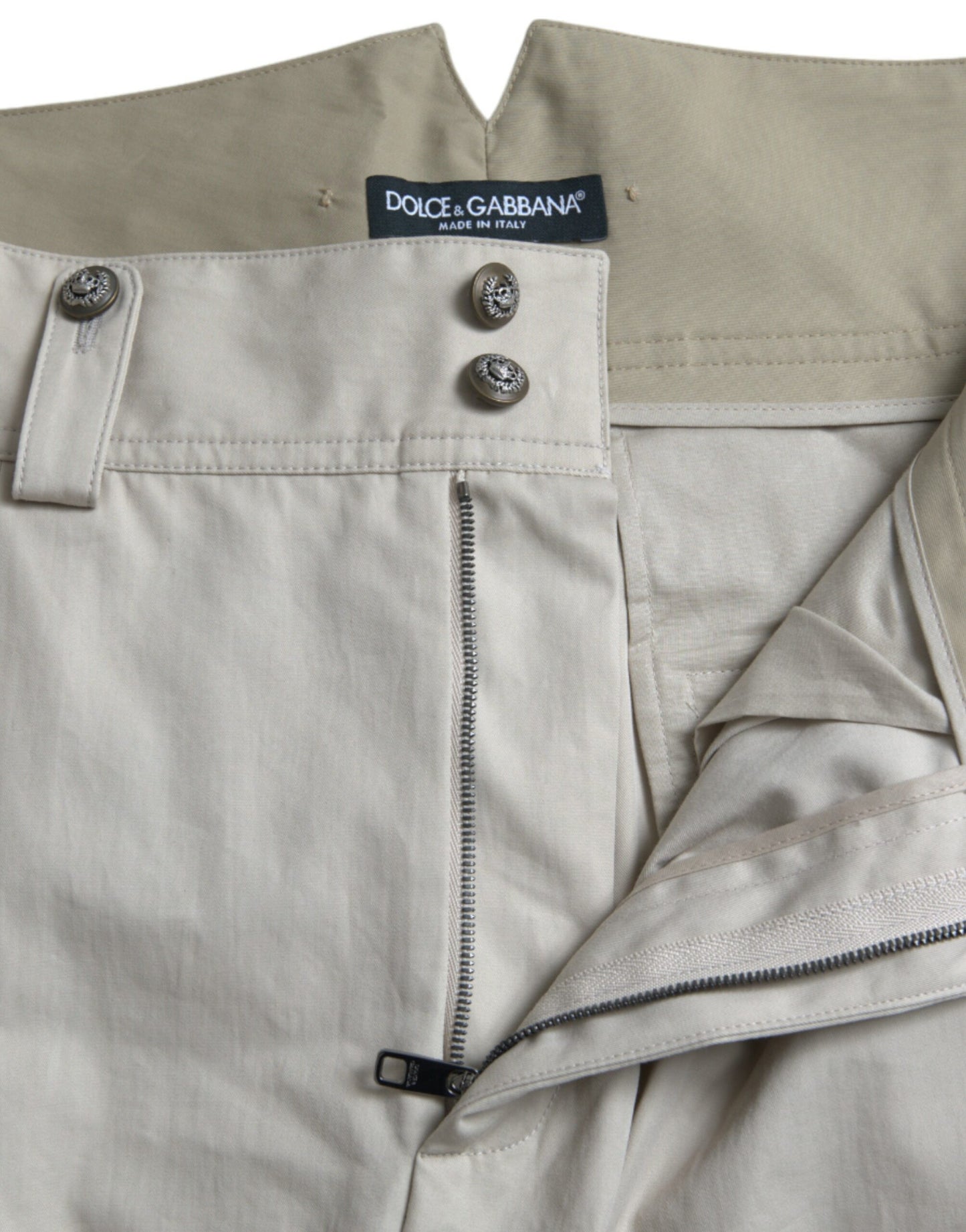 Dolce & Gabbana Beige Cotton High Waist Tapered Pants by Dolce & Gabbana
