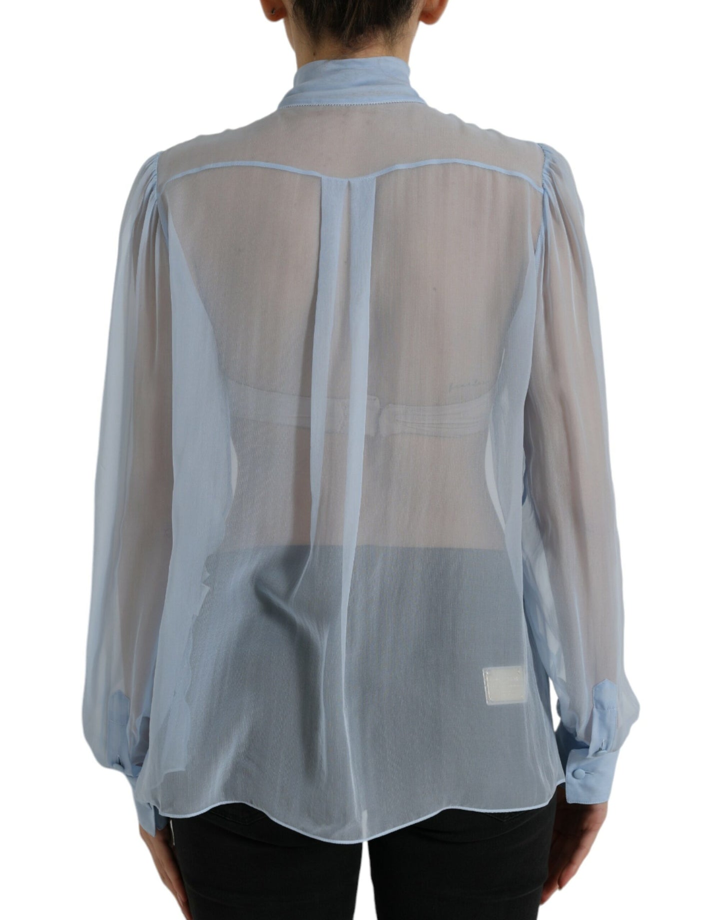 Dolce & Gabbana Blue Long Sleeves Ascot Collar Blouse Top by Dolce & Gabbana