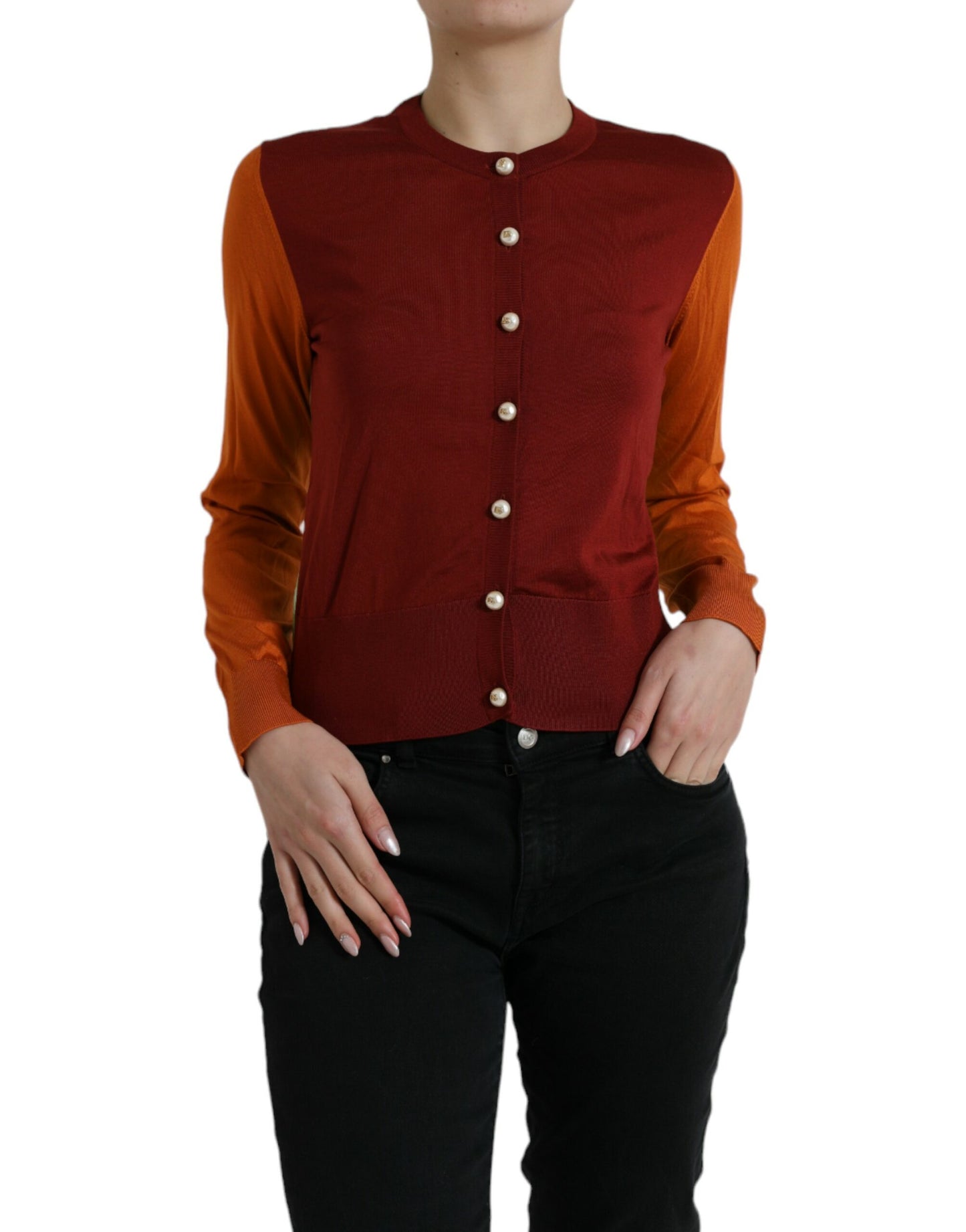 Dolce & Gabbana Multicolor Silk Crewneck Cardigan Sweater by Dolce & Gabbana
