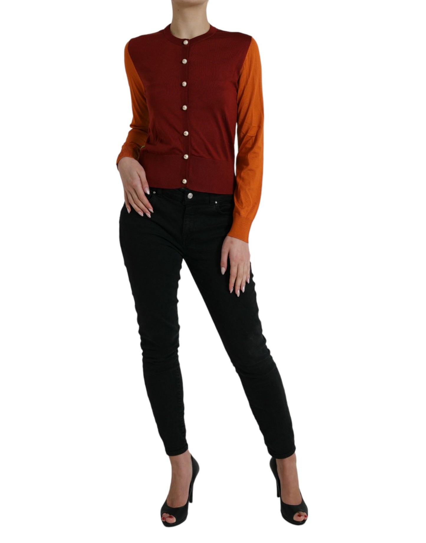 Dolce & Gabbana Multicolor Silk Crewneck Cardigan Sweater by Dolce & Gabbana