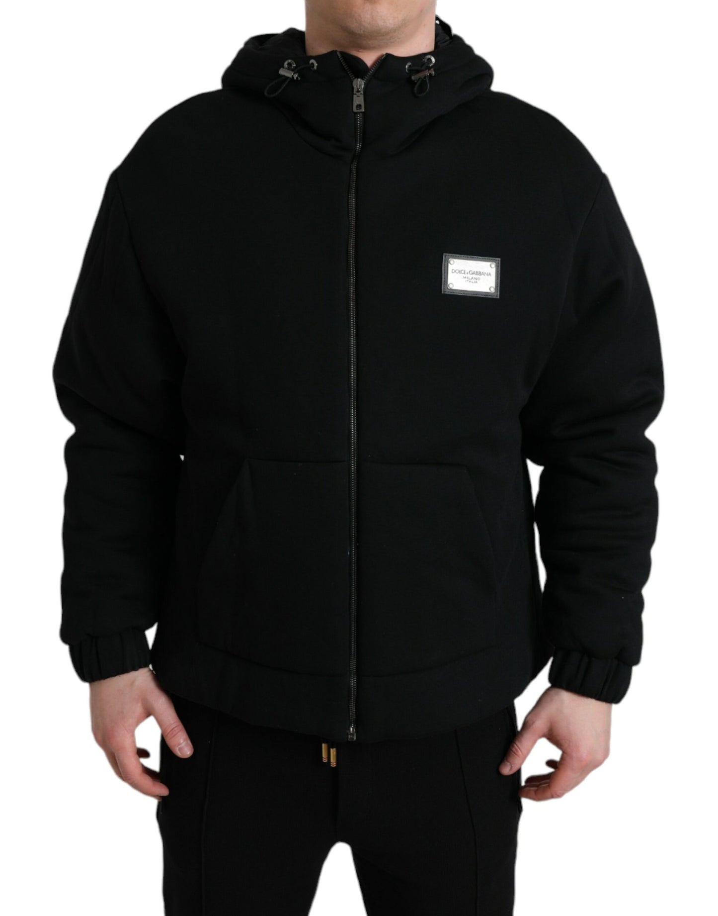Dolce & Gabbana Élégant blouson aviateur noir à capuche