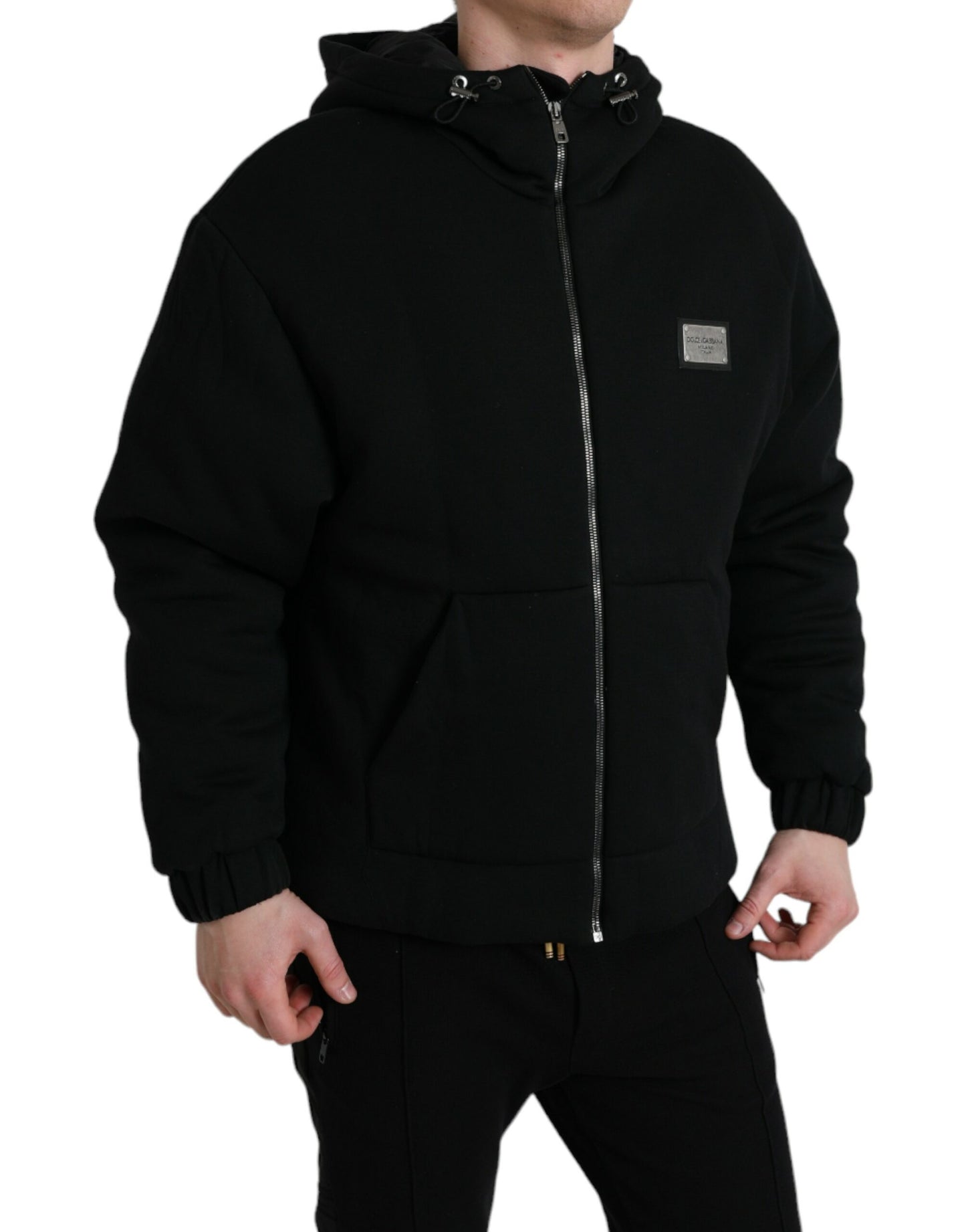 Dolce & Gabbana Élégant blouson aviateur noir à capuche