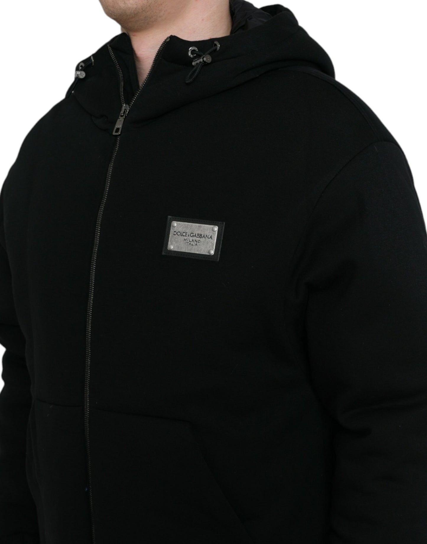 Dolce & Gabbana Élégant blouson aviateur noir à capuche
