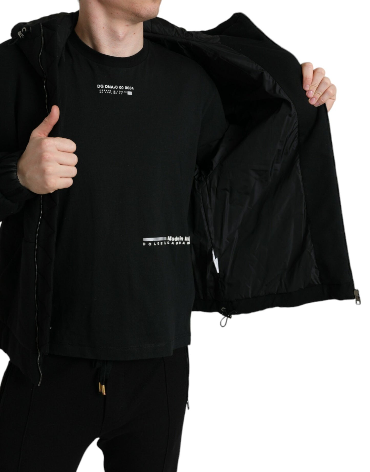 Dolce & Gabbana Élégant blouson aviateur noir à capuche