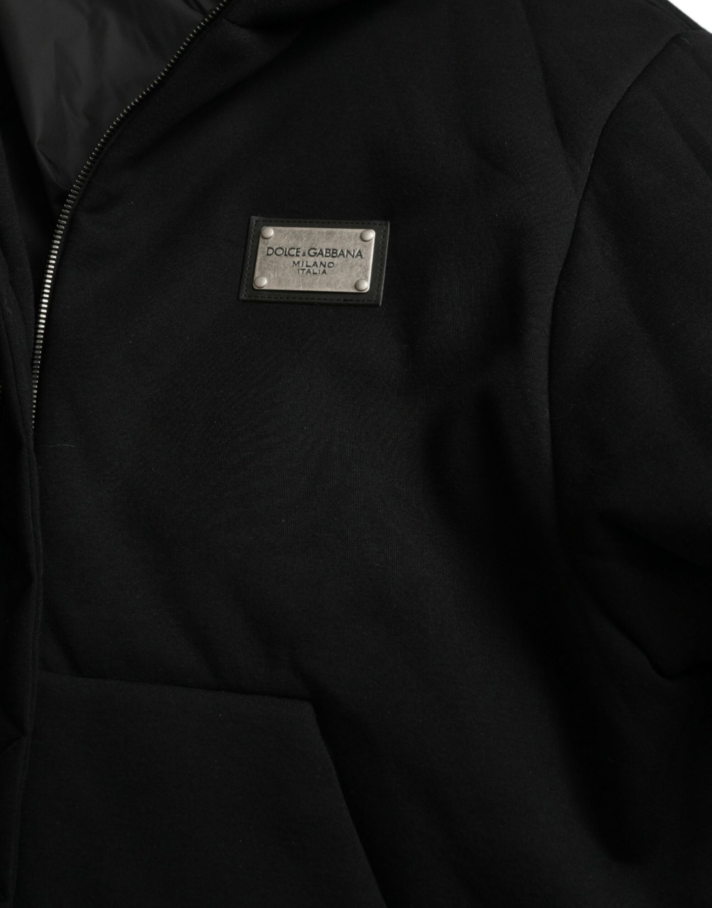 Dolce & Gabbana Élégant blouson aviateur noir à capuche