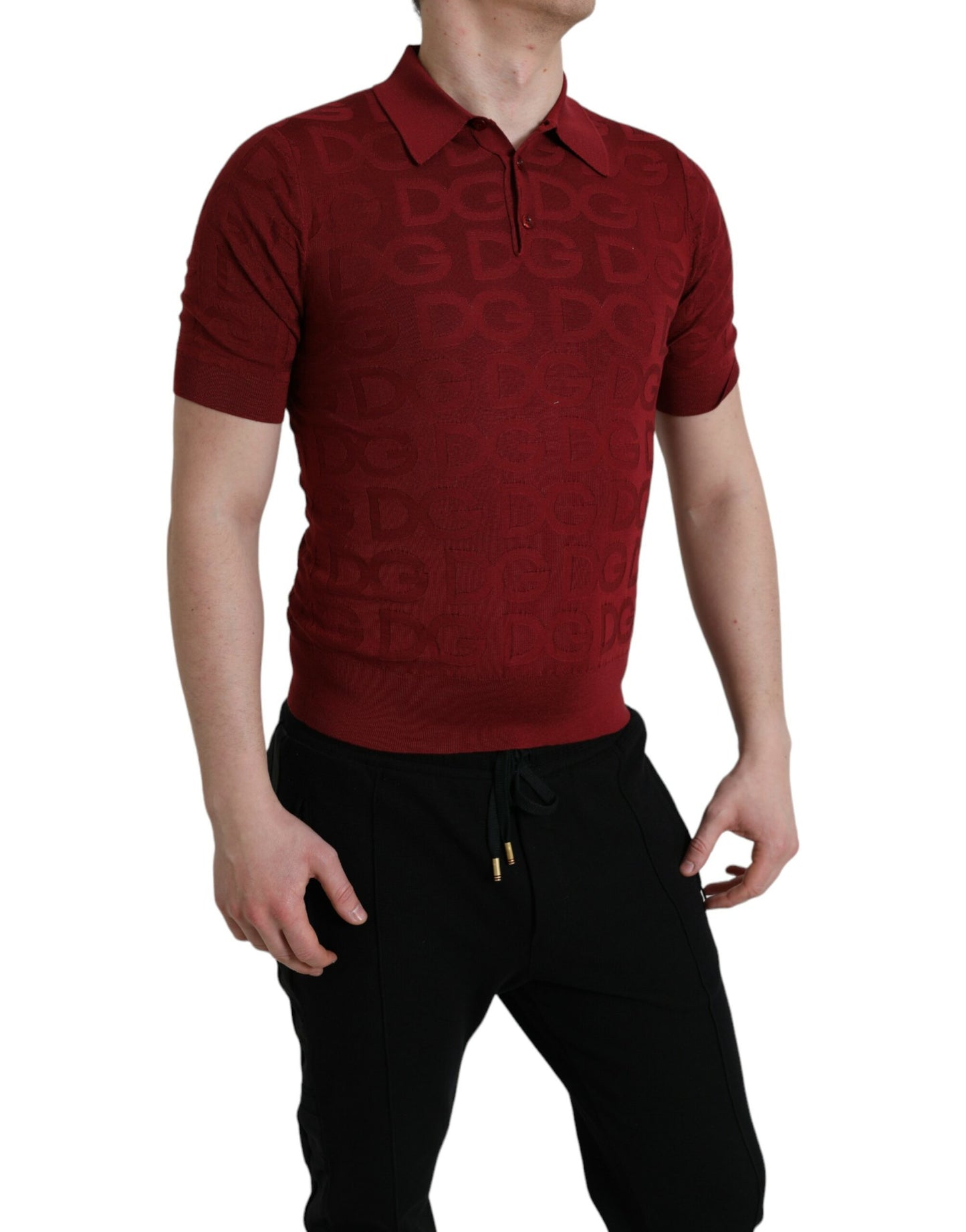 T-shirt polo élégant en soie bordeaux Dolce & Gabbana