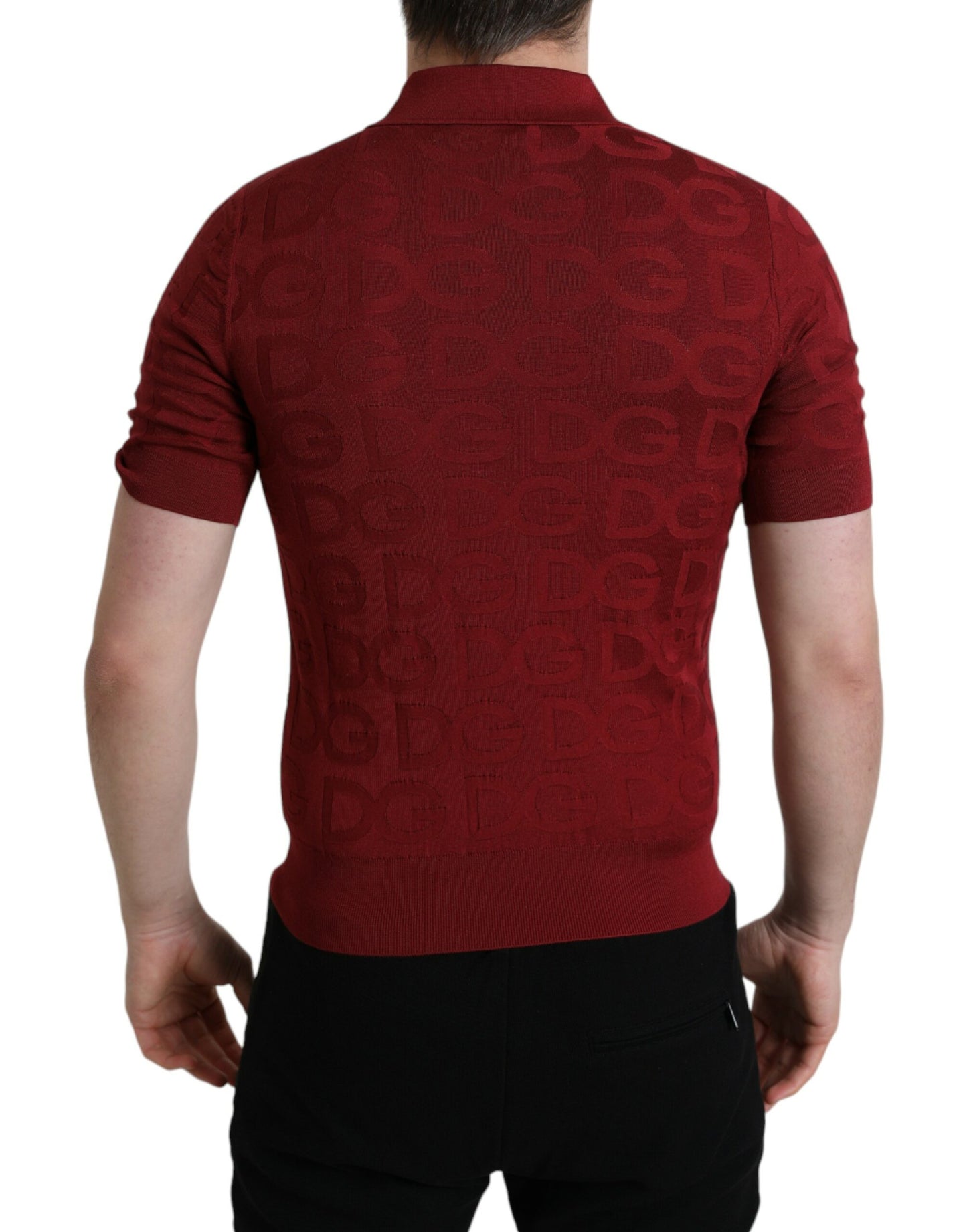 T-shirt polo élégant en soie bordeaux Dolce & Gabbana