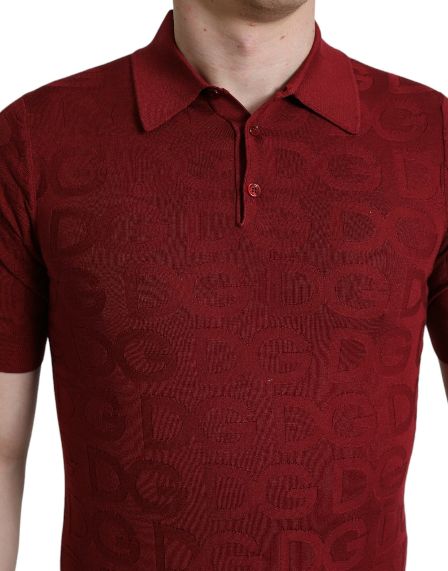 T-shirt polo élégant en soie bordeaux Dolce & Gabbana