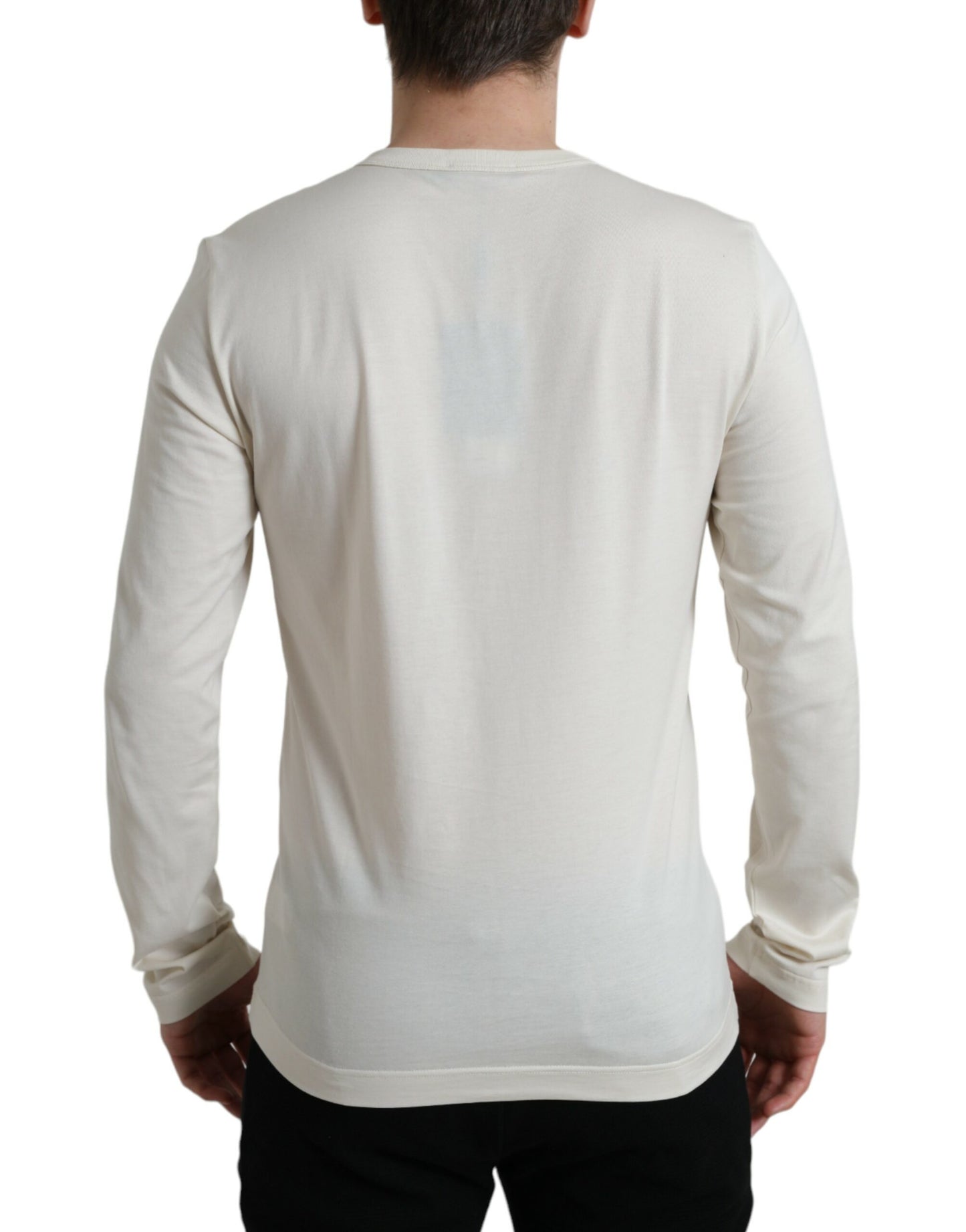 Dolce & Gabbana Off White Cotton Henley Pullover Sweater by Dolce & Gabbana