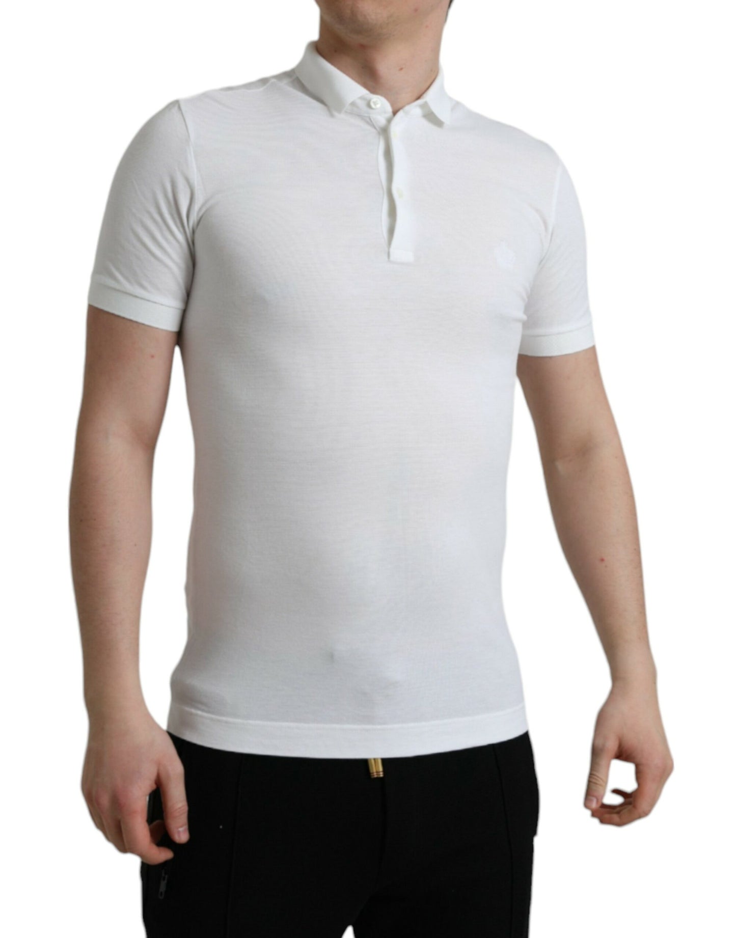 Polo en coton blanc brodé couronne Dolce & Gabbana