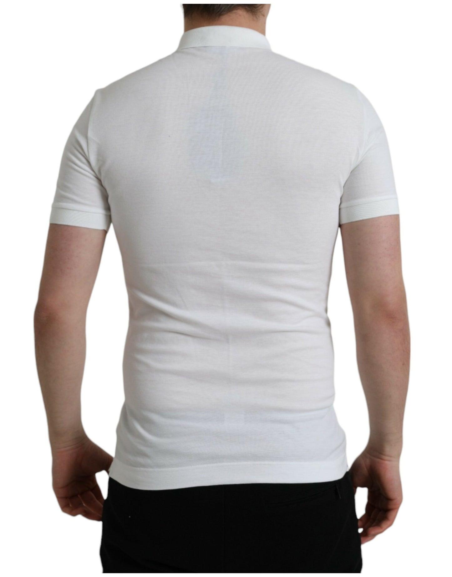 Polo en coton blanc brodé couronne Dolce & Gabbana