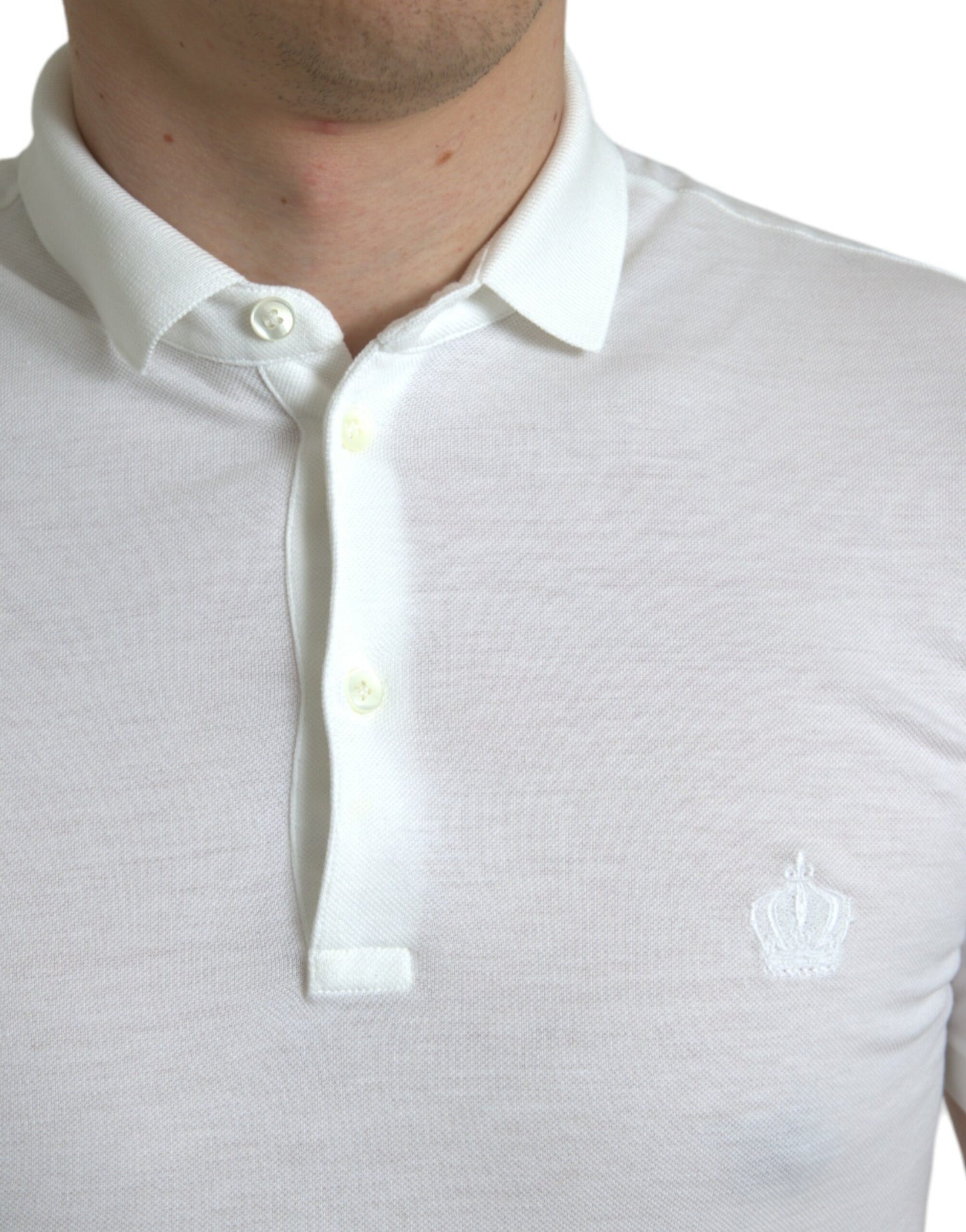 Polo en coton blanc brodé couronne Dolce & Gabbana