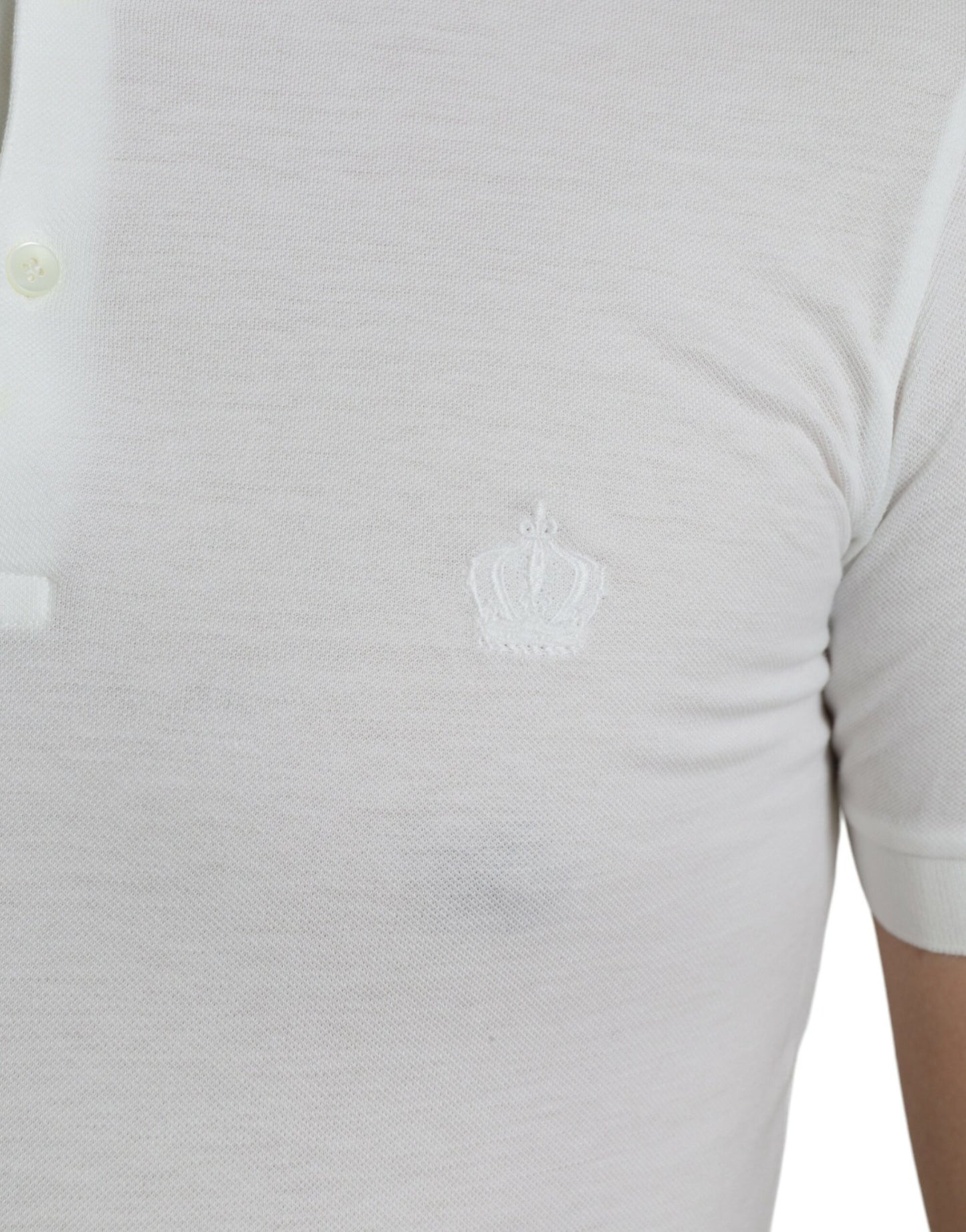 Polo en coton blanc brodé couronne Dolce & Gabbana