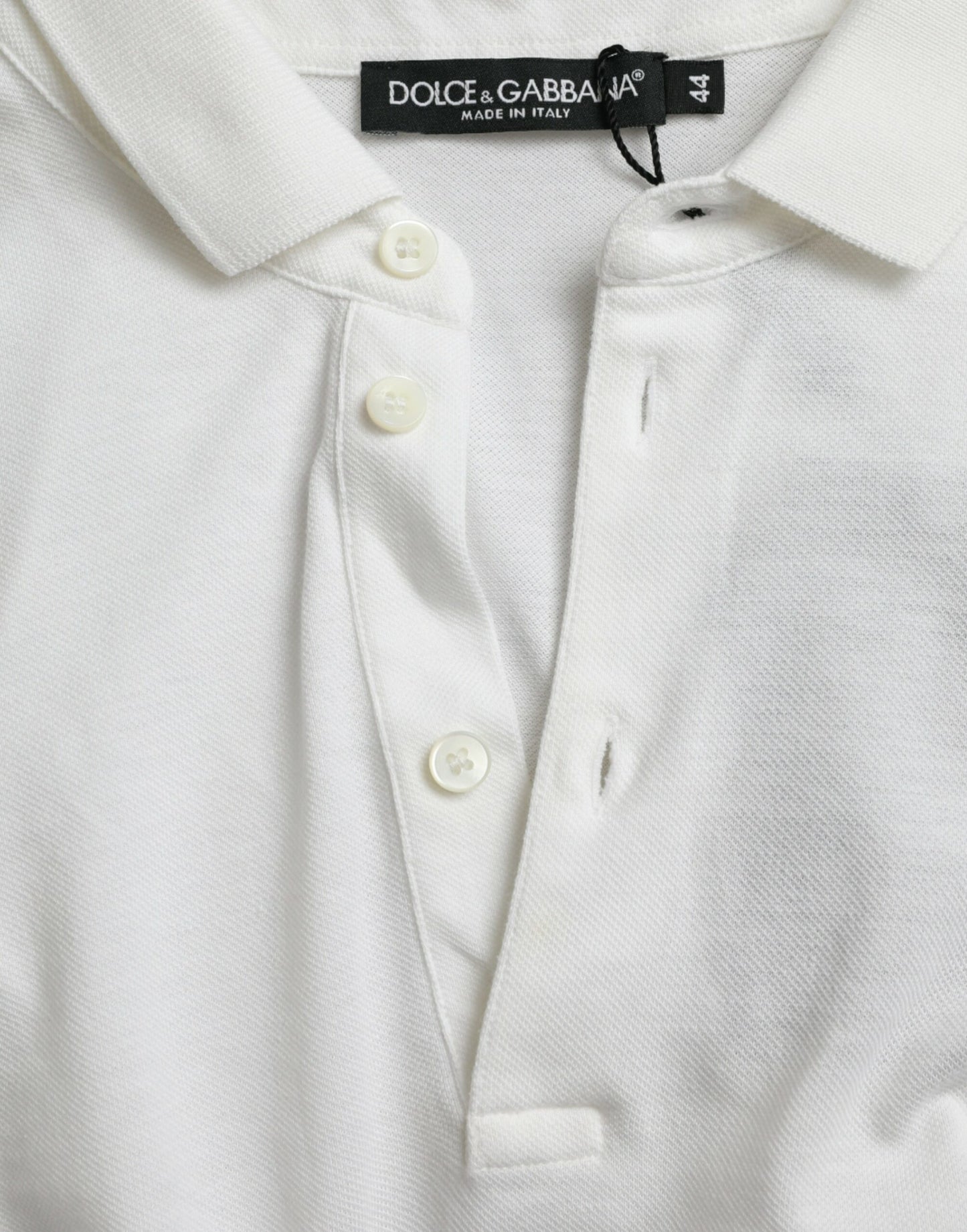 Polo en coton blanc brodé couronne Dolce & Gabbana