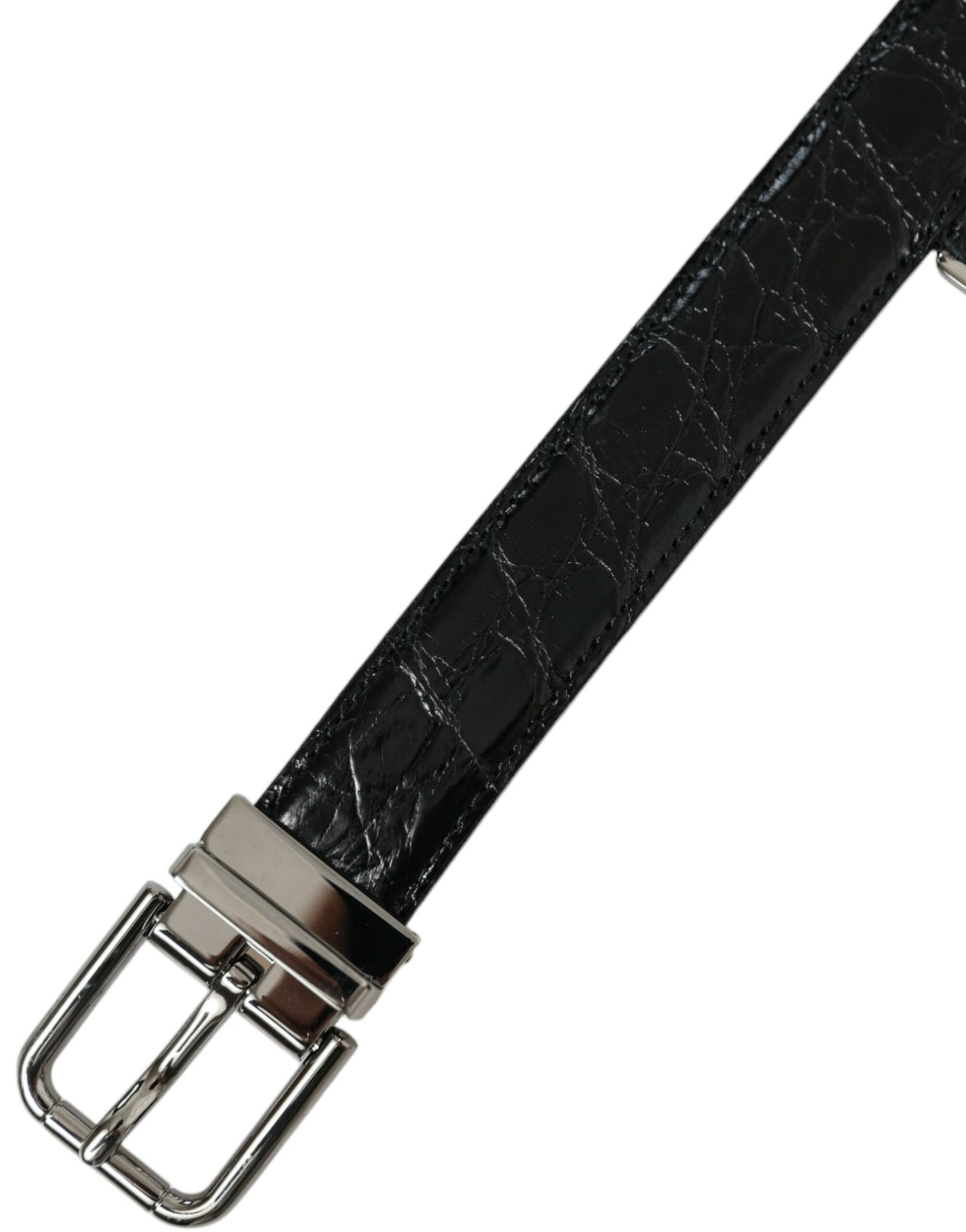 Ceinture élégante en cuir noir Dolce & Gabbana avec boucle en métal