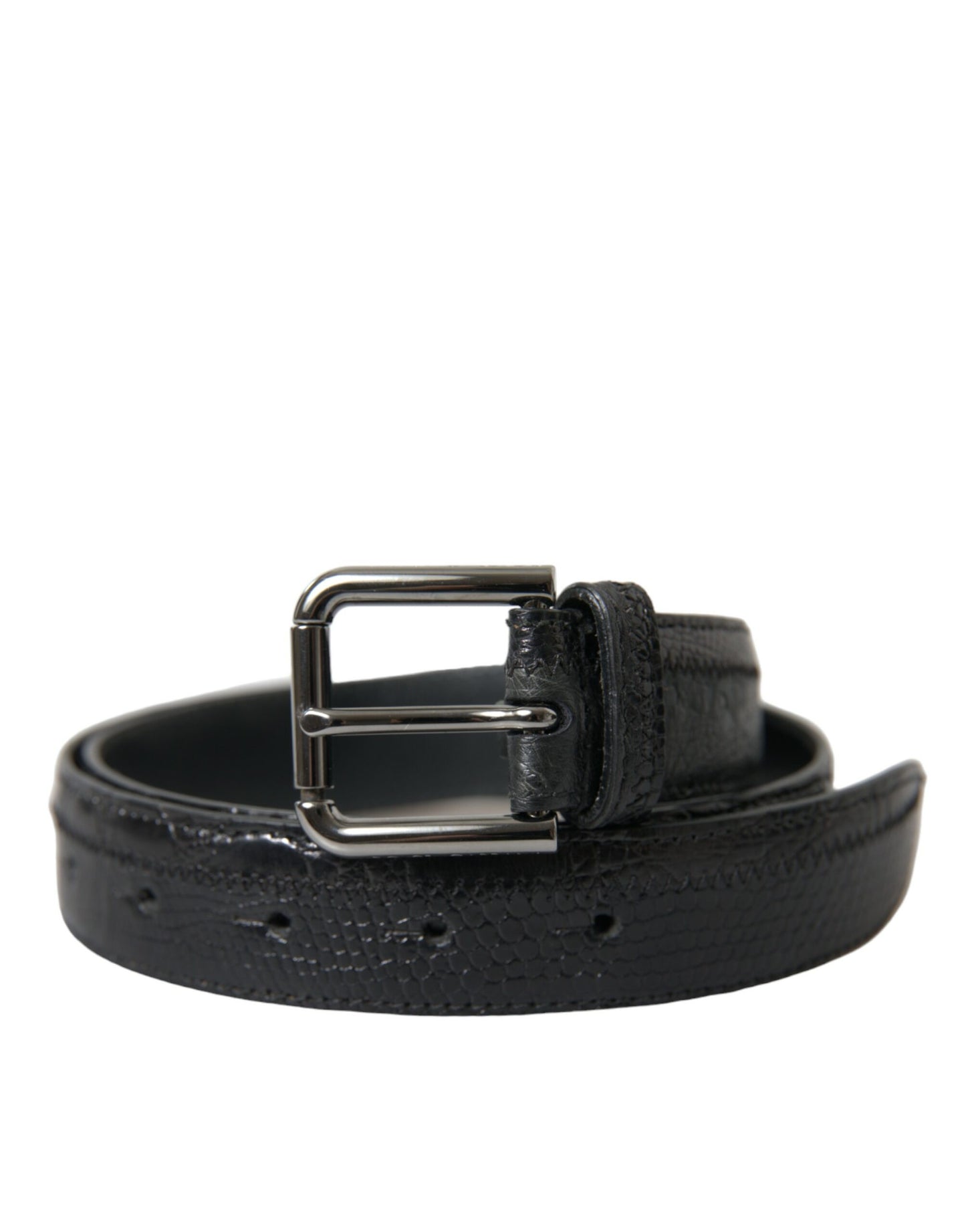 Ceinture élégante en cuir noir Dolce & Gabbana avec boucle en métal