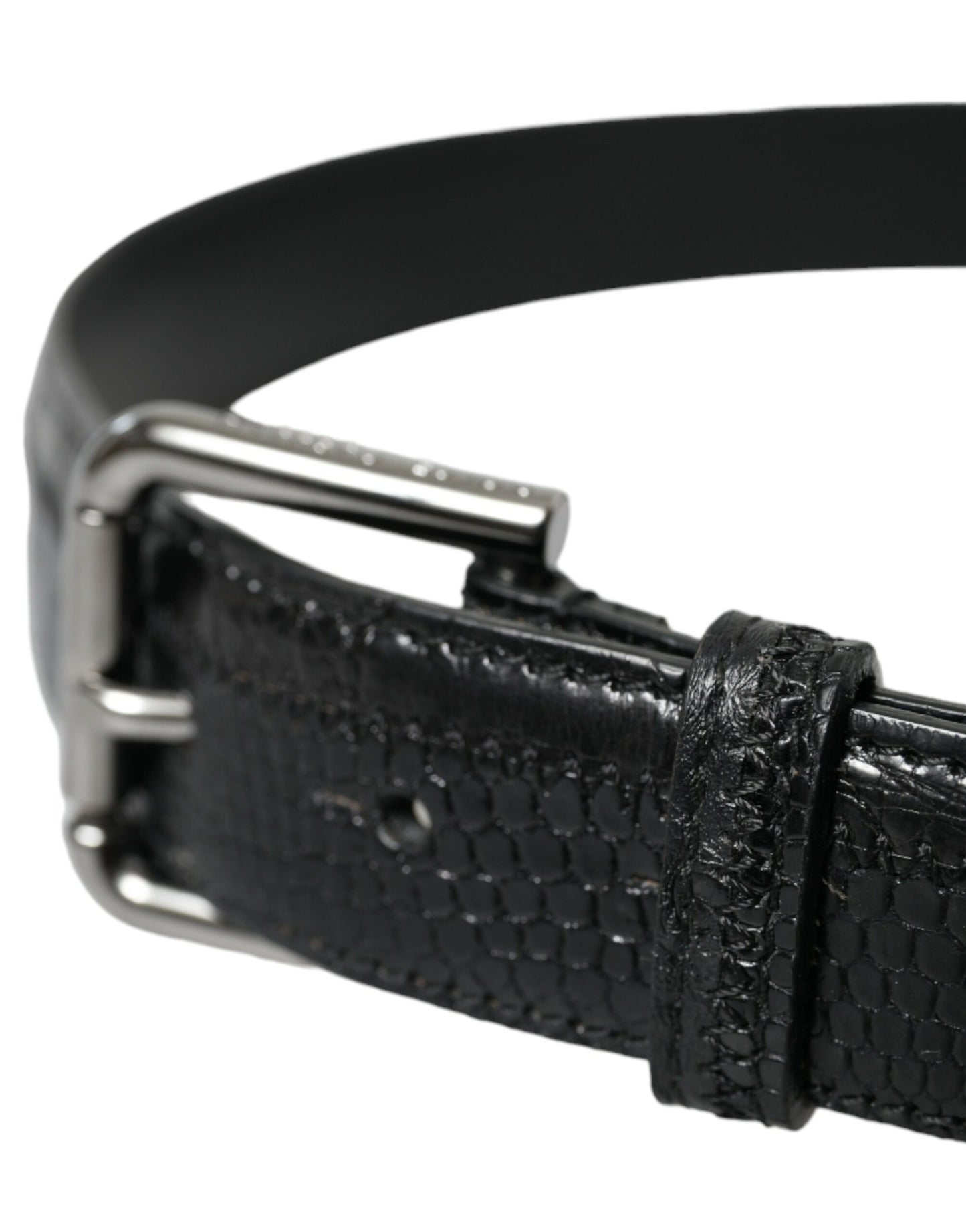 Ceinture élégante en cuir noir Dolce & Gabbana avec boucle en métal