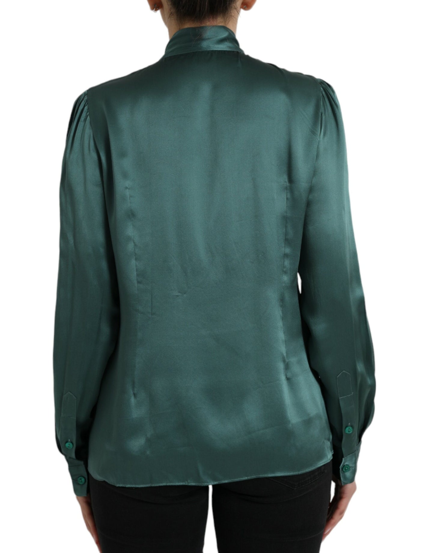 Dolce & Gabbana Dark Green Silk Ascot Collar Blouse Top by Dolce & Gabbana