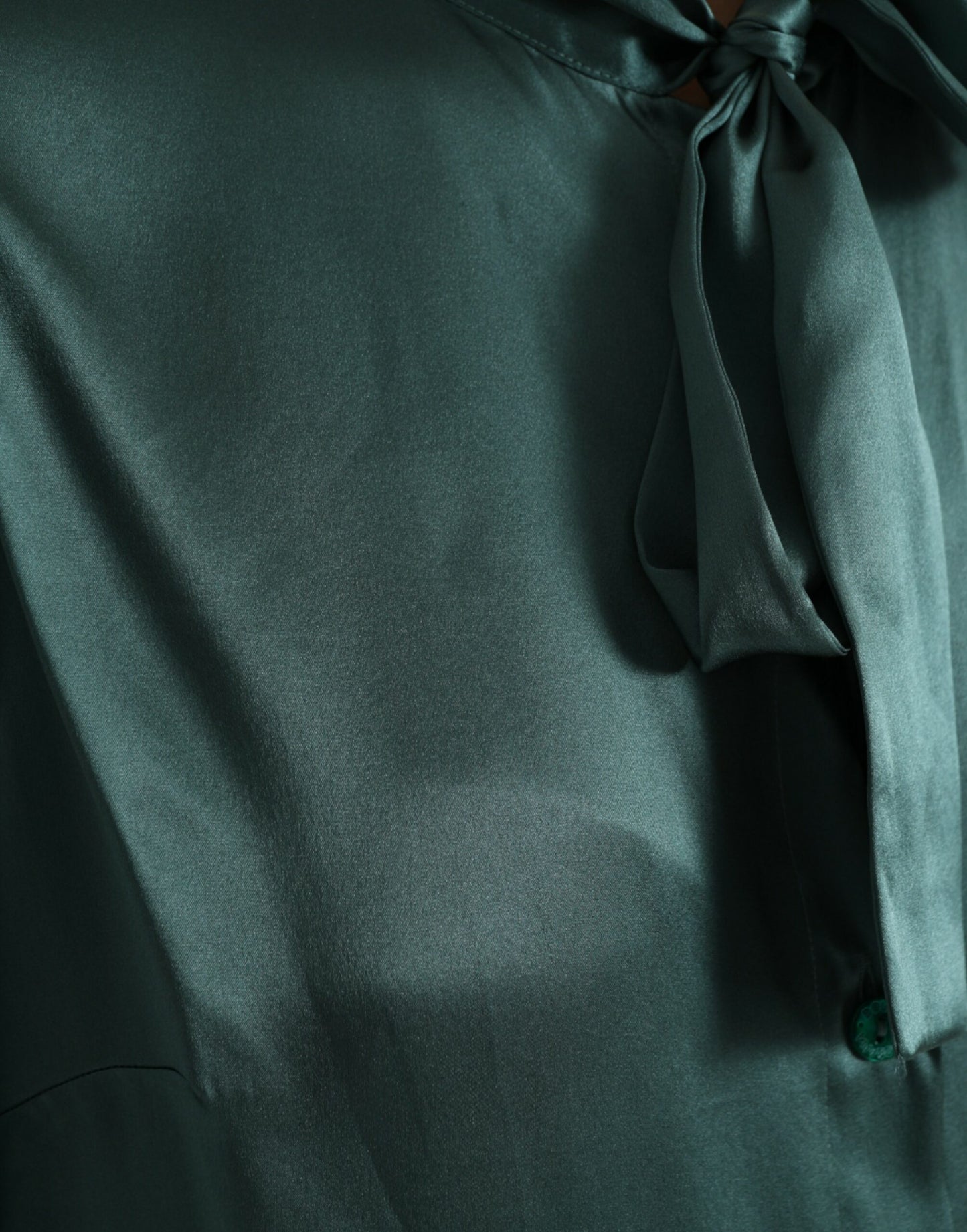Dolce & Gabbana Dark Green Silk Ascot Collar Blouse Top by Dolce & Gabbana