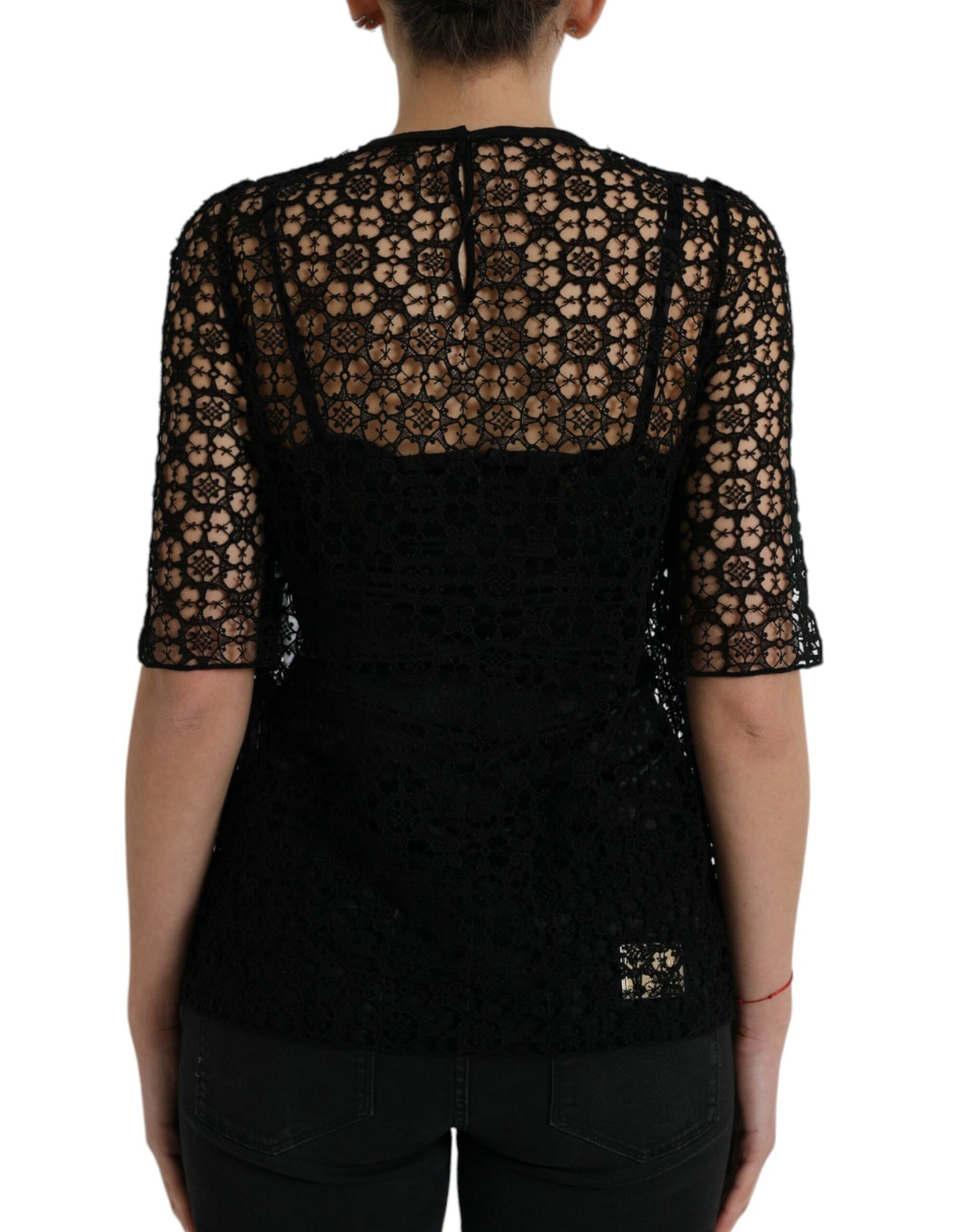 Dolce & Gabbana Black Floral Lace Short Sleeves Blouse Top by Dolce & Gabbana