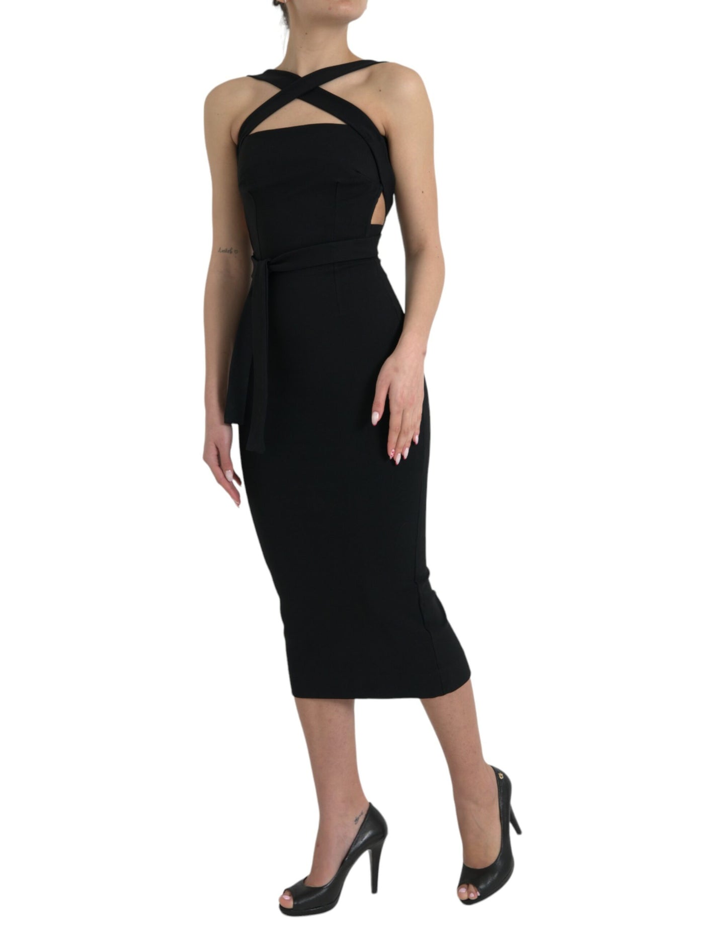 Dolce & Gabbana Black Sheath Halter Sleeveless Midi Dress by Dolce & Gabbana