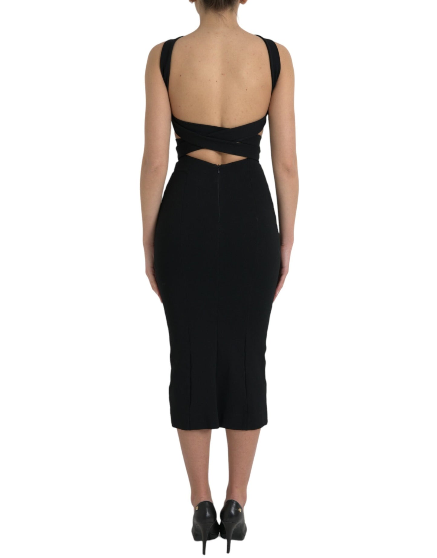 Dolce & Gabbana Black Sheath Halter Sleeveless Midi Dress by Dolce & Gabbana