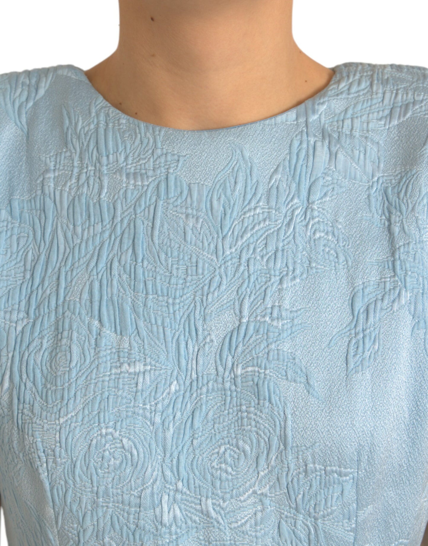 Dolce & Gabbana Light Blue Floral Jacquard Puff Sleeve Mini Dress by Dolce & Gabbana
