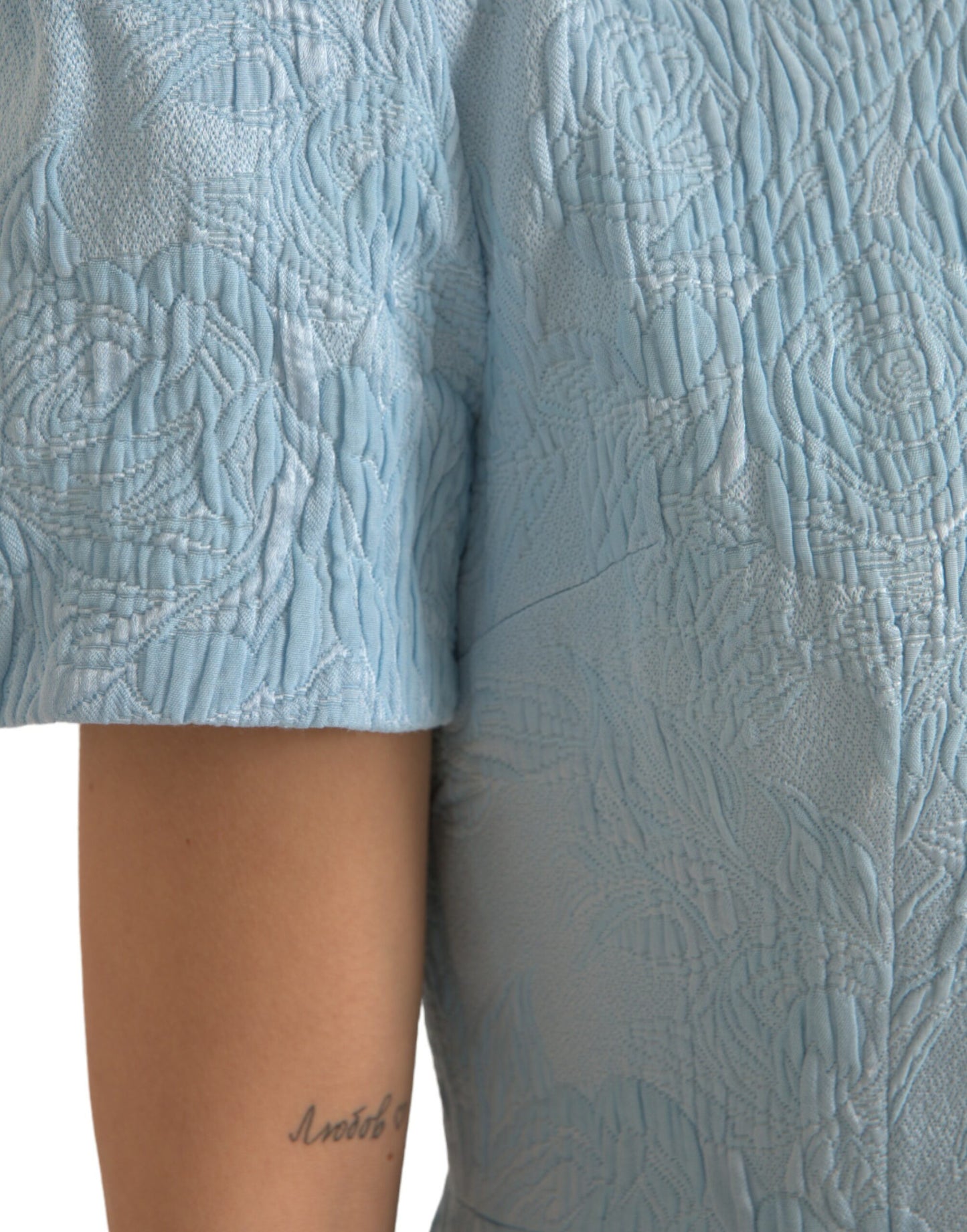 Dolce & Gabbana Light Blue Floral Jacquard Puff Sleeve Mini Dress by Dolce & Gabbana