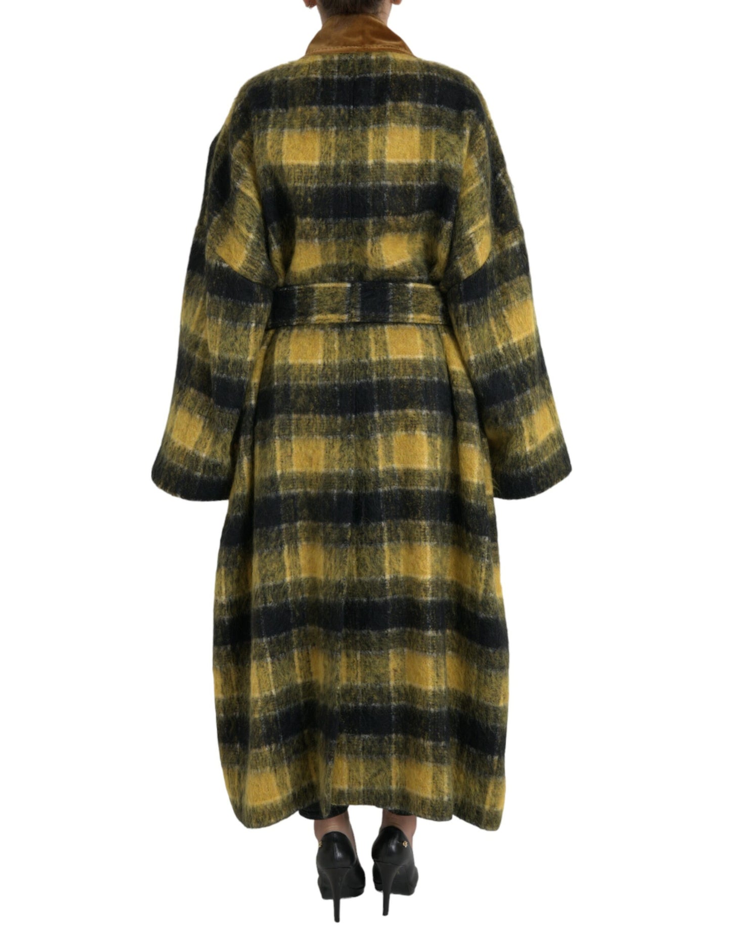 Trench-coat long à carreaux chic Dolce & Gabbana en jaune soleil