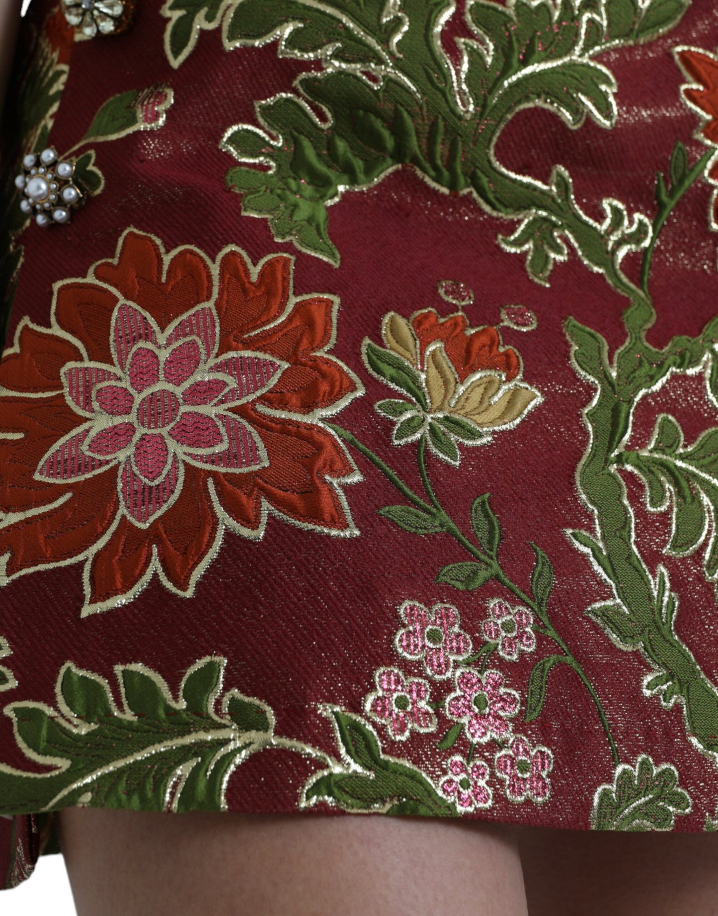 Mini-jupe en jacquard fleuri marron Dolce & Gabbana