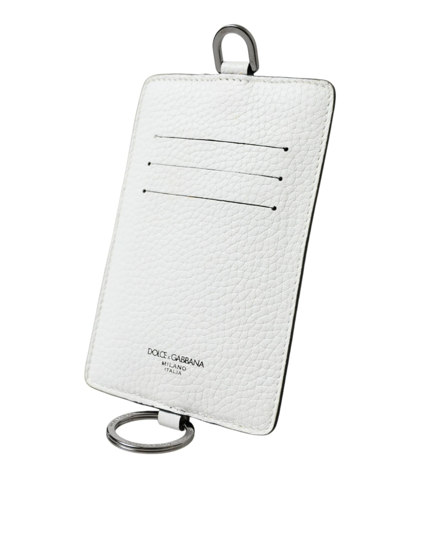 Portefeuille porte-cartes Dolce & Gabbana en cuir de veau blanc avec cordon et logo