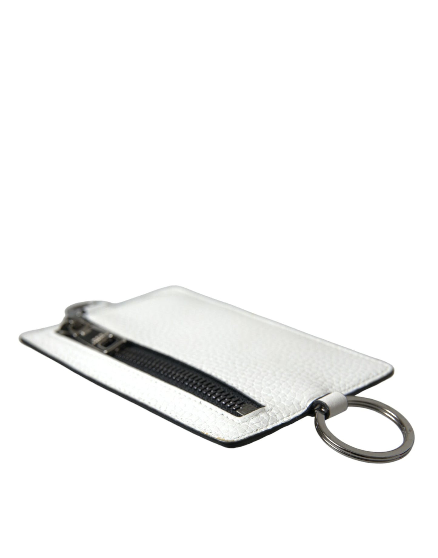Portefeuille porte-cartes Dolce & Gabbana en cuir de veau blanc avec cordon et logo